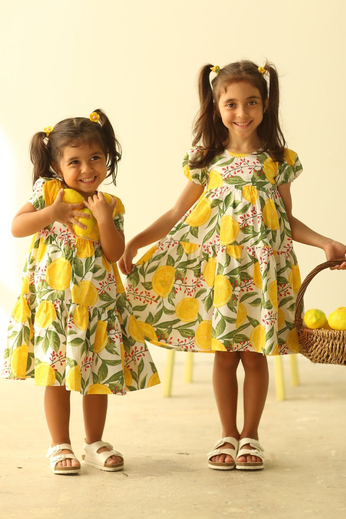 KÜÇÜĞÜM BUTİK-Lemon Patterned Layered Girl's Dress 1