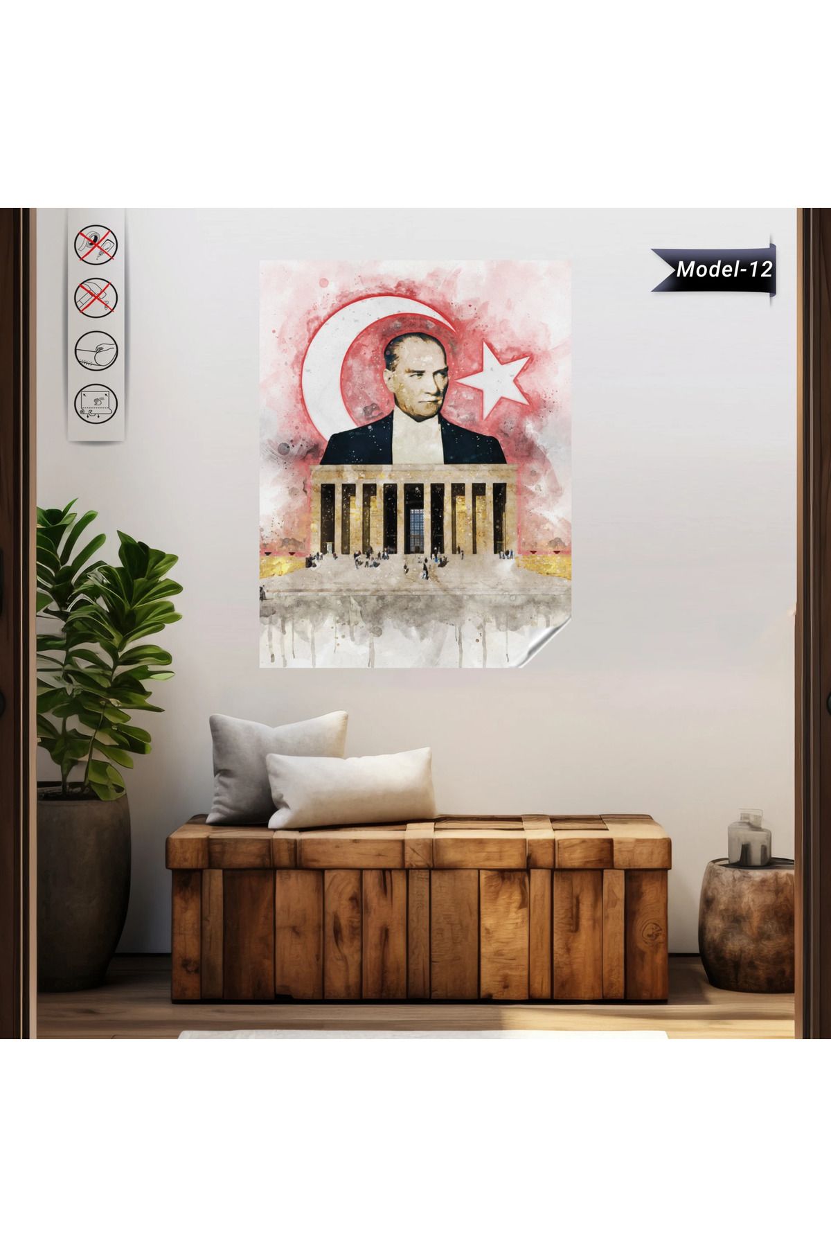 ZERO LAND Statik Tutunma Özellikli Tablo - Poster Atatürk (Model- 12) 75 CM X 100 CM 629097