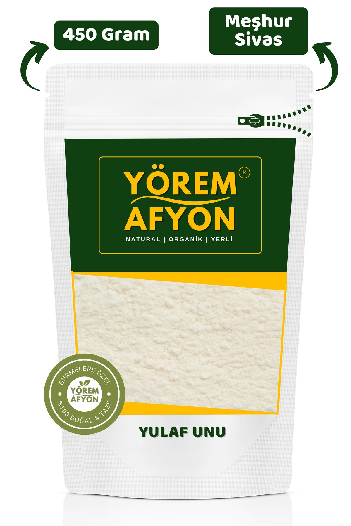 Gülçehre Yörem Afyon Meşhur Sivas Organik Tarım Mahsülü GDO'suz Yulaf Unu, Tozu | 450Gr.