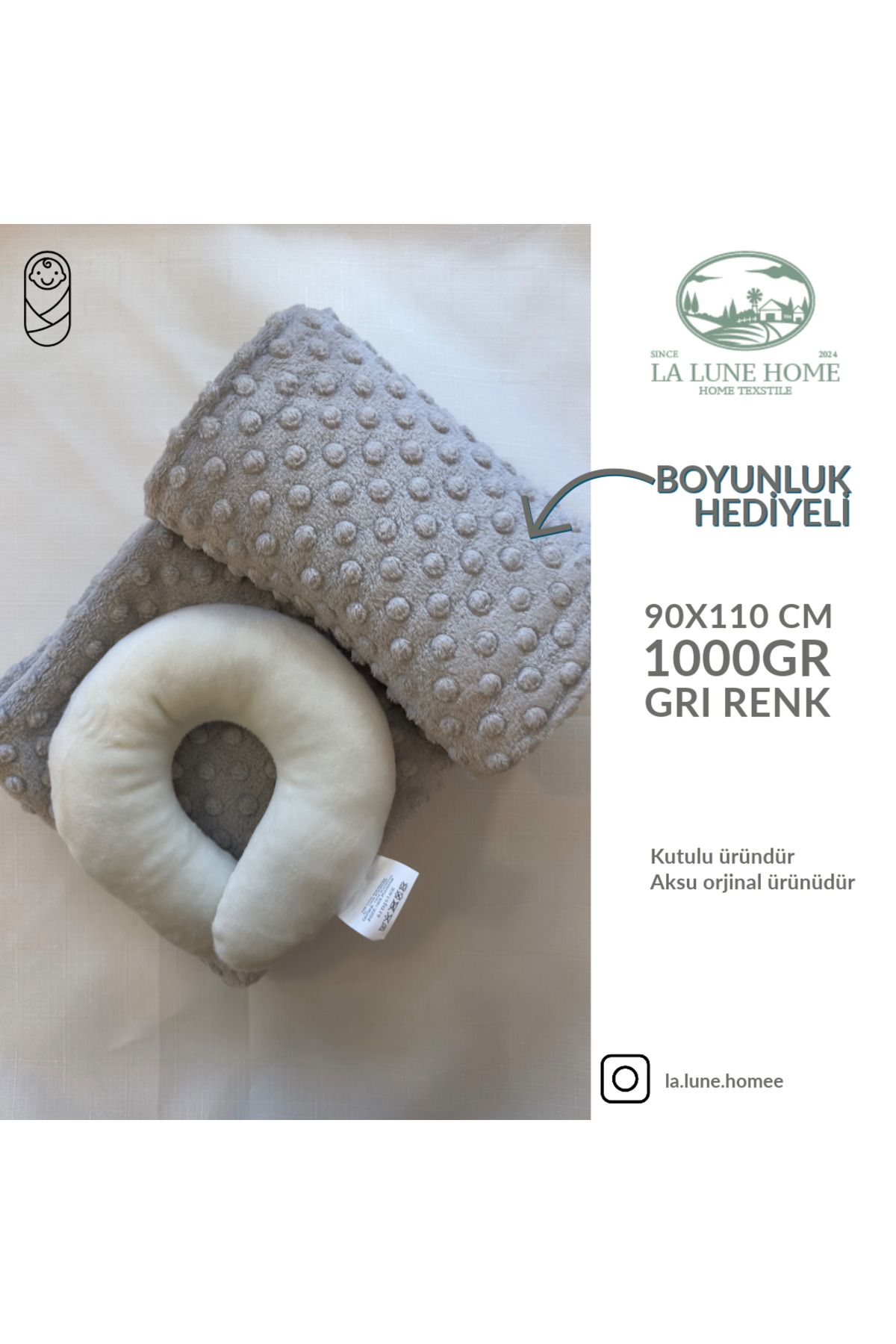 teknotrust Yumuşak Gri Bebek Battaniyesi ve Boyun Yastıklı Diş Kaşıyıcı Seti