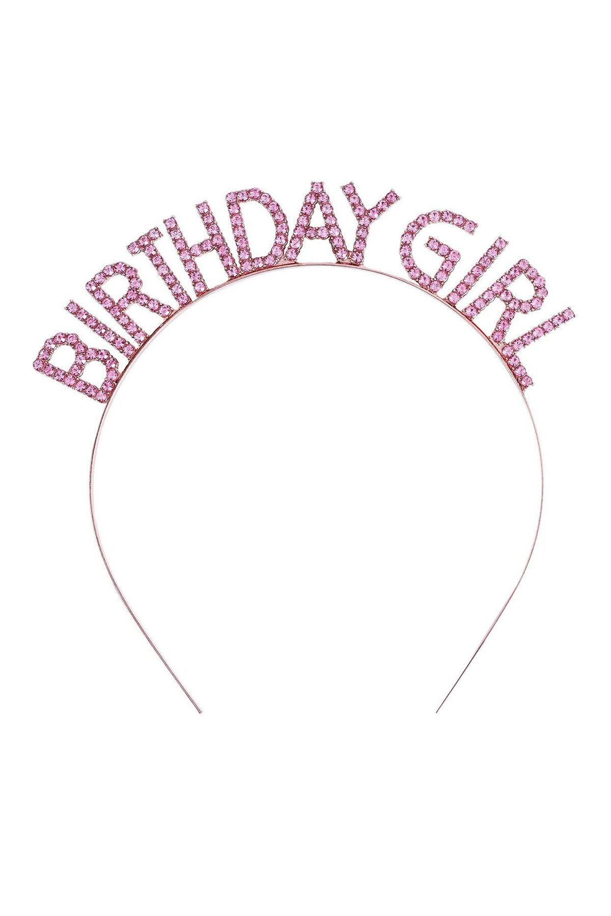 Astra Market Pembe Renk Kristal Taşlı Parlak Birthday Girl Yazılı Taç 16x17 cm