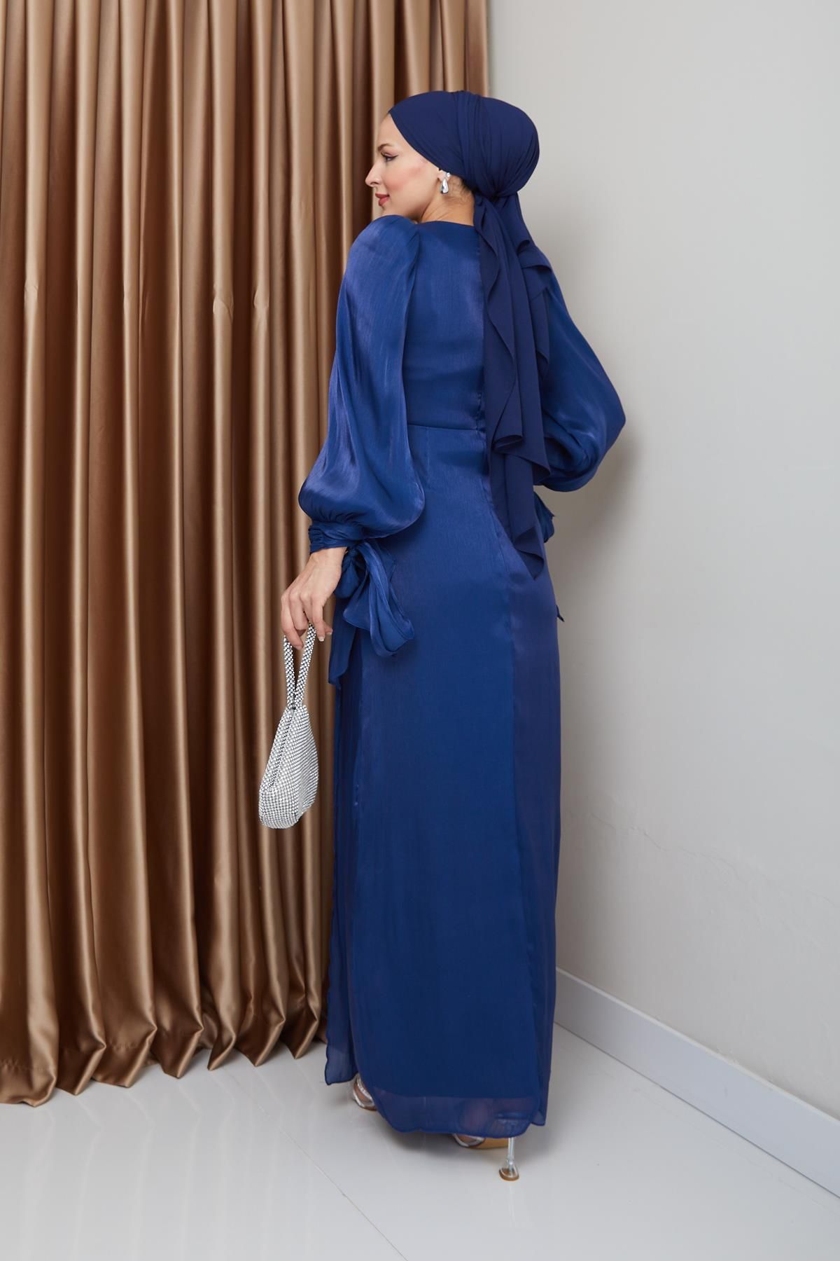 Olcay-Silk Hijab Yoryo Abendkleid – K. INDIGO 1224 mit Volant, Schleife und Ärmeln 6