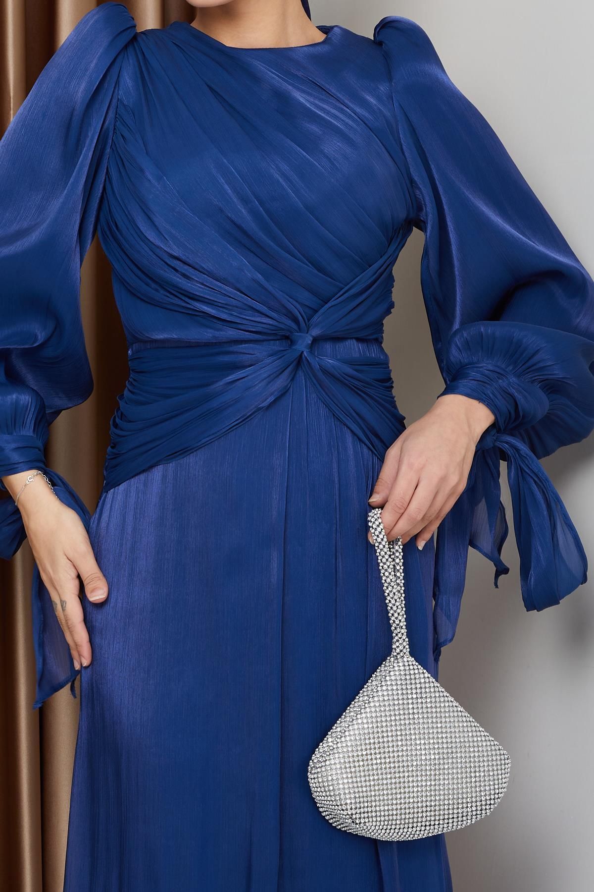 Olcay-Silk Hijab Yoryo Abendkleid – K. INDIGO 1224 mit Volant, Schleife und Ärmeln 5