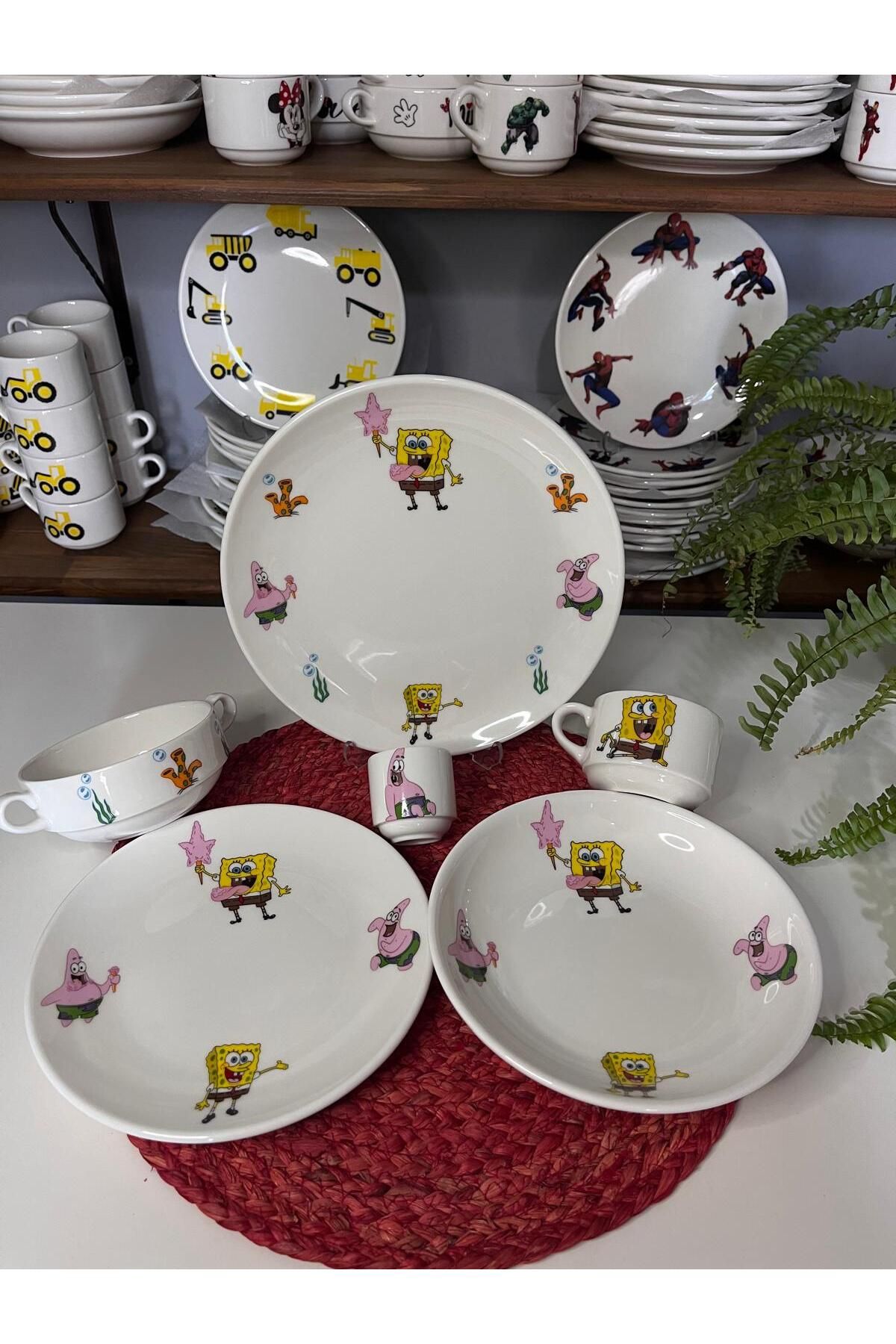 TEBAK COLLECTION TEBAK SÜNGER BOB DESEN 6 PARÇA ÇOCUK YEMEK TAKIMI MAMA SETİ