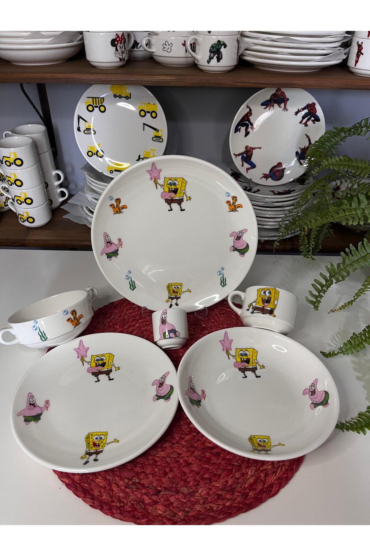 TEBAK COLLECTION TEBAK SÜNGER BOB DESEN 7 PARÇA ÇOCUK YEMEK TAKIMI MAMA SETİ fotoğrafı 3 (önizleme)