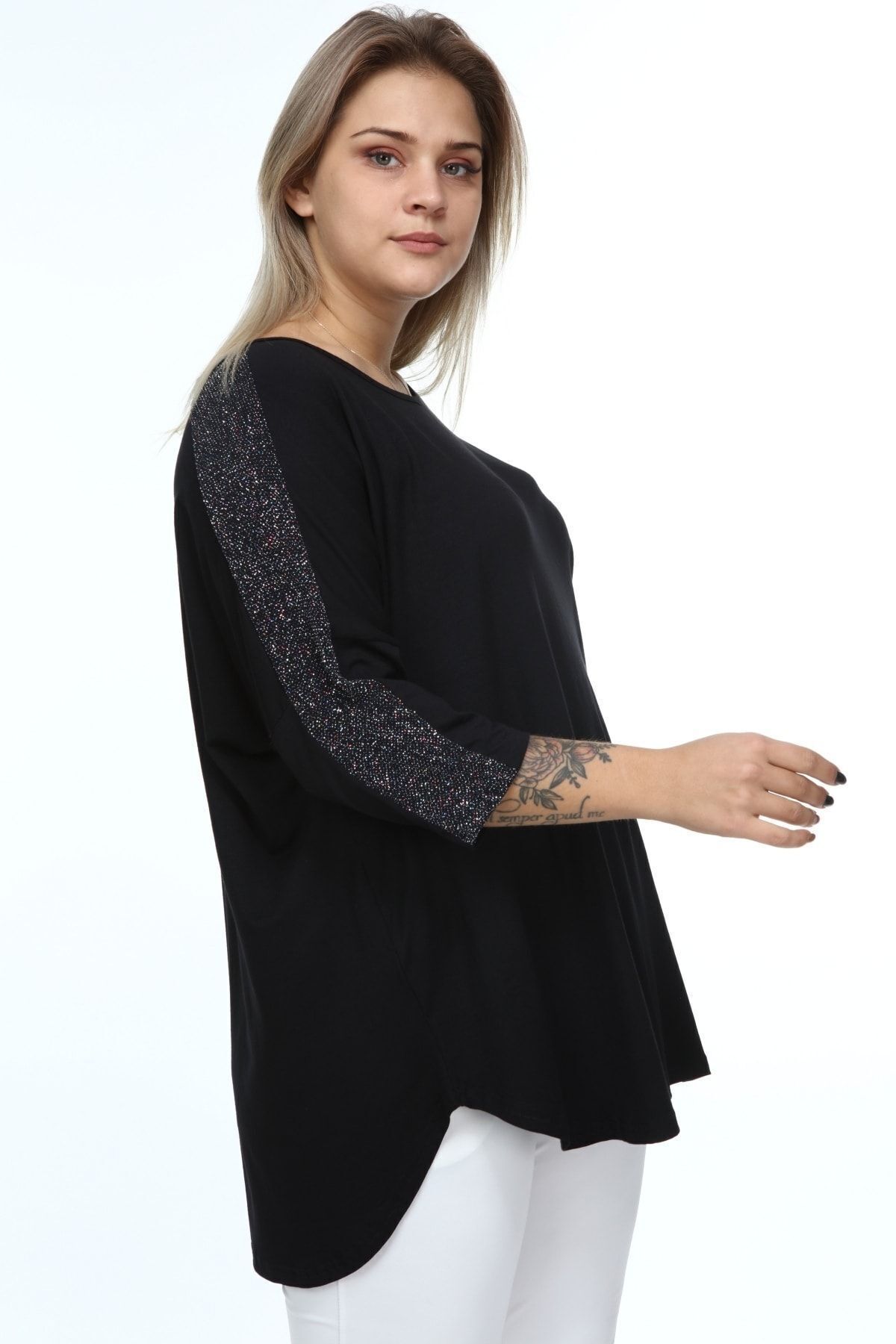 Alesia-Black Glitter Three-Quarter Sleeve Women's Blouse 5