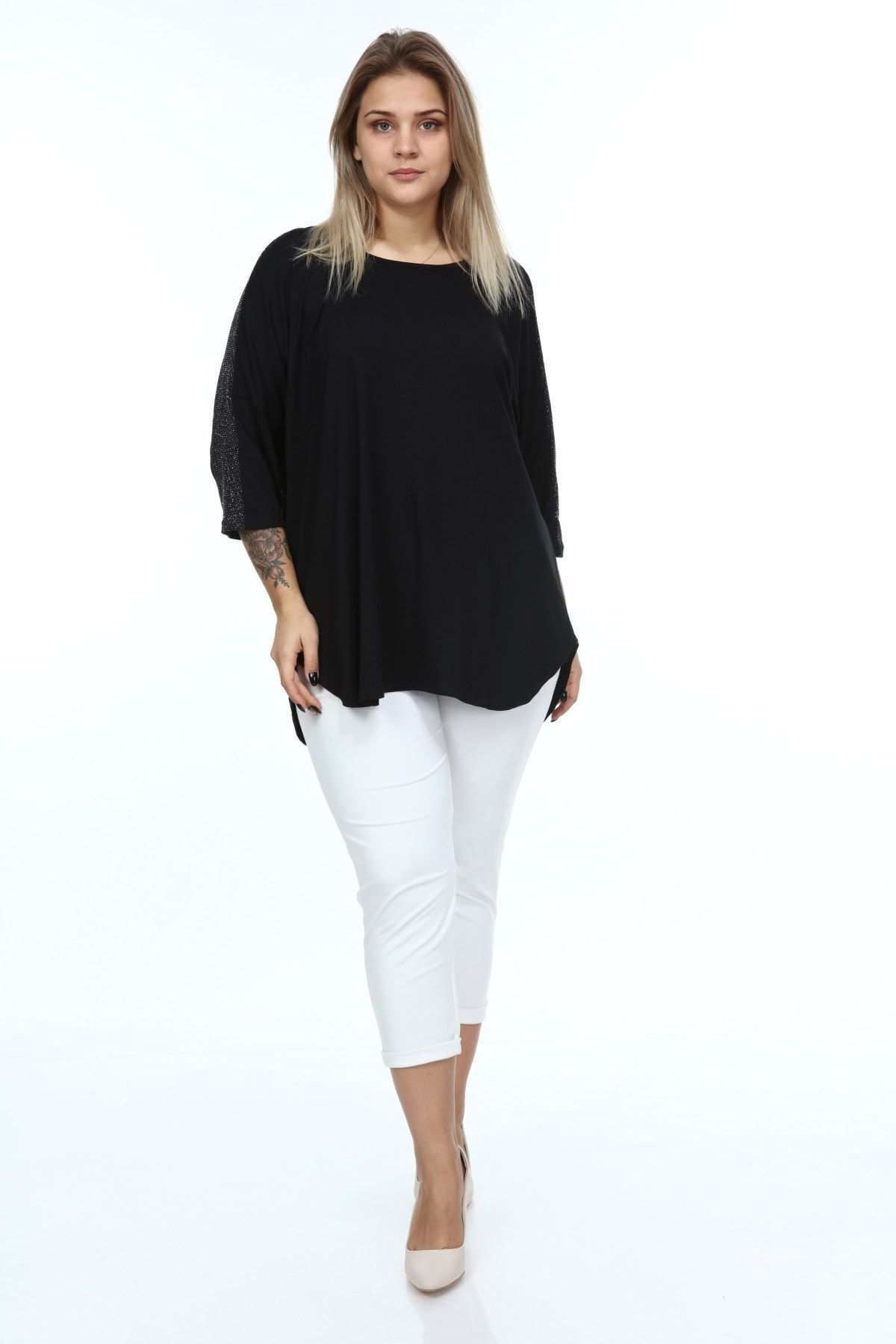 Alesia-Black Glitter Three-Quarter Sleeve Women's Blouse 3