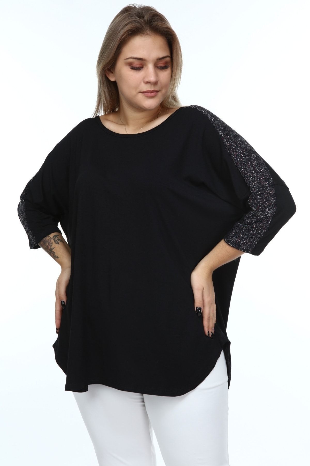 Alesia-Black Glitter Three-Quarter Sleeve Women's Blouse 4