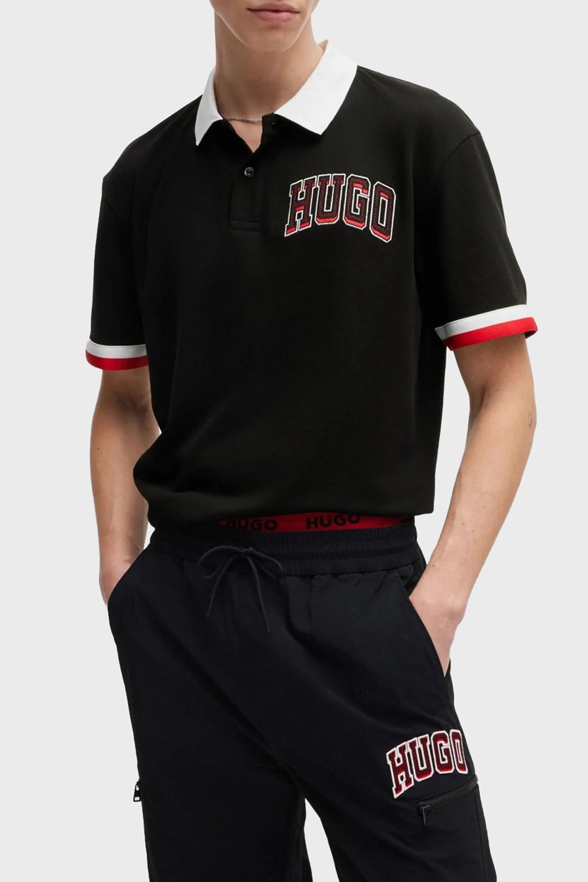 HUGO Logo Baskılı Pamuklu Relaxed Fit Düğmeli Polo Yaka T Shirt Erkek POLO YAKA T SHİRT 50510183 001