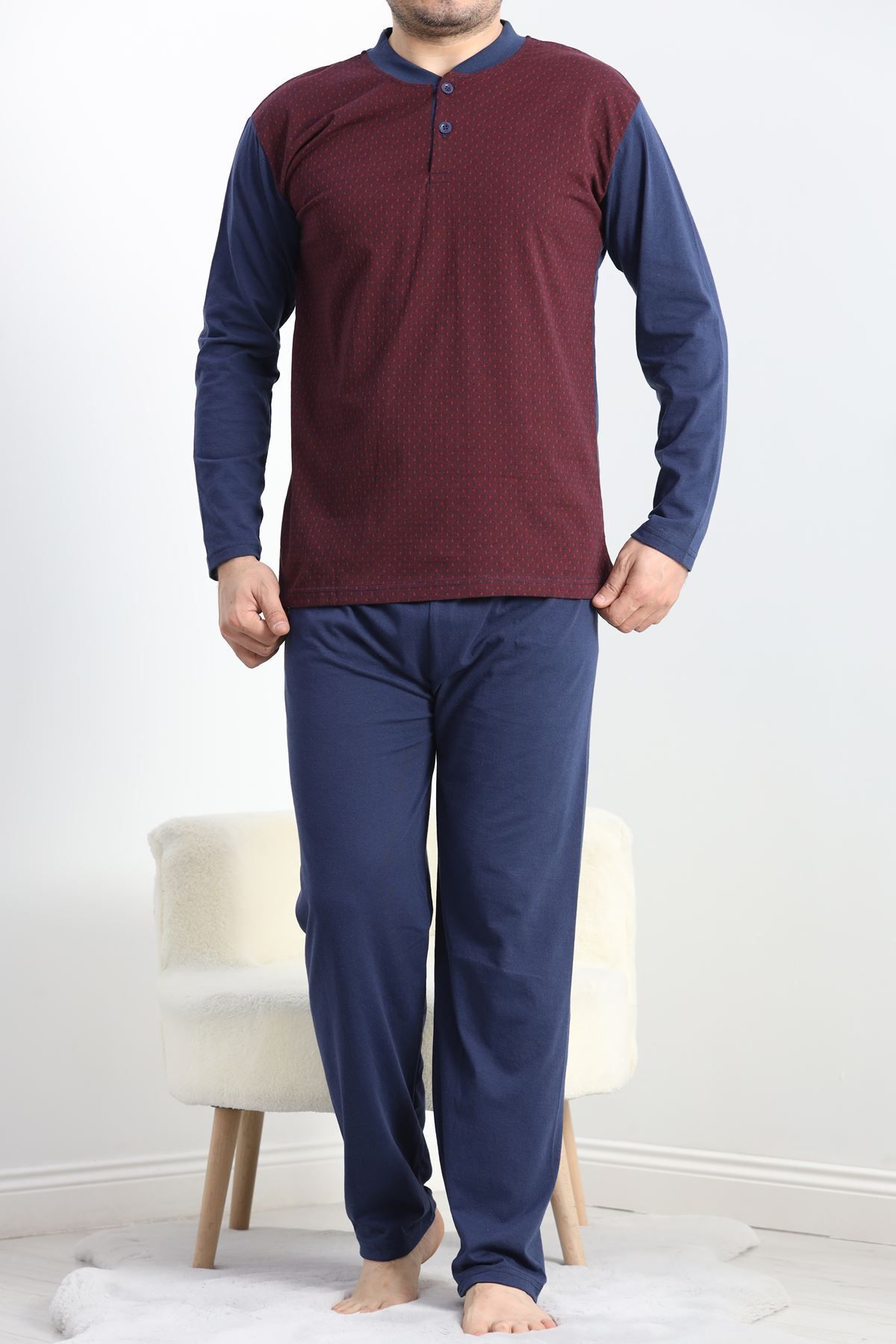 MOD10 Jakarlı Erkek Pijama Takımı Bordo2