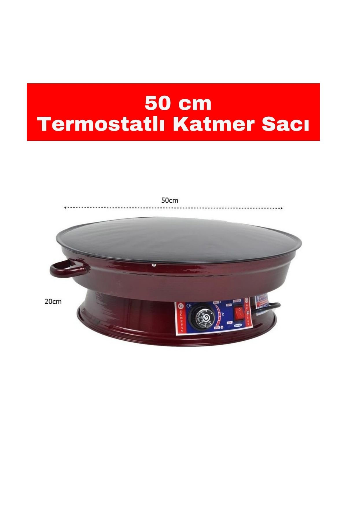 GÜNEŞ KATMER 2000w Elektrikli Lüks Termostatlı 50 Cm Ekmek,gözleme,börek Ve Katmer Sacı