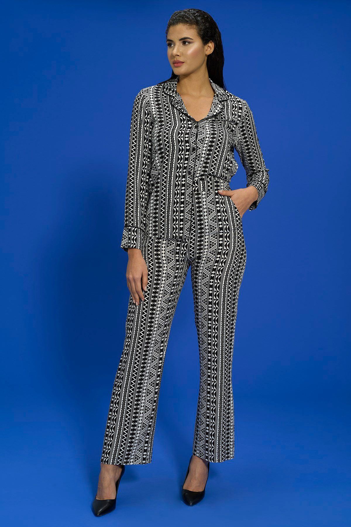 FOR YOU MODA-7-Piece Viscose Asymmetrical Pattern Black Pajama Set Both Inside and Outside 4