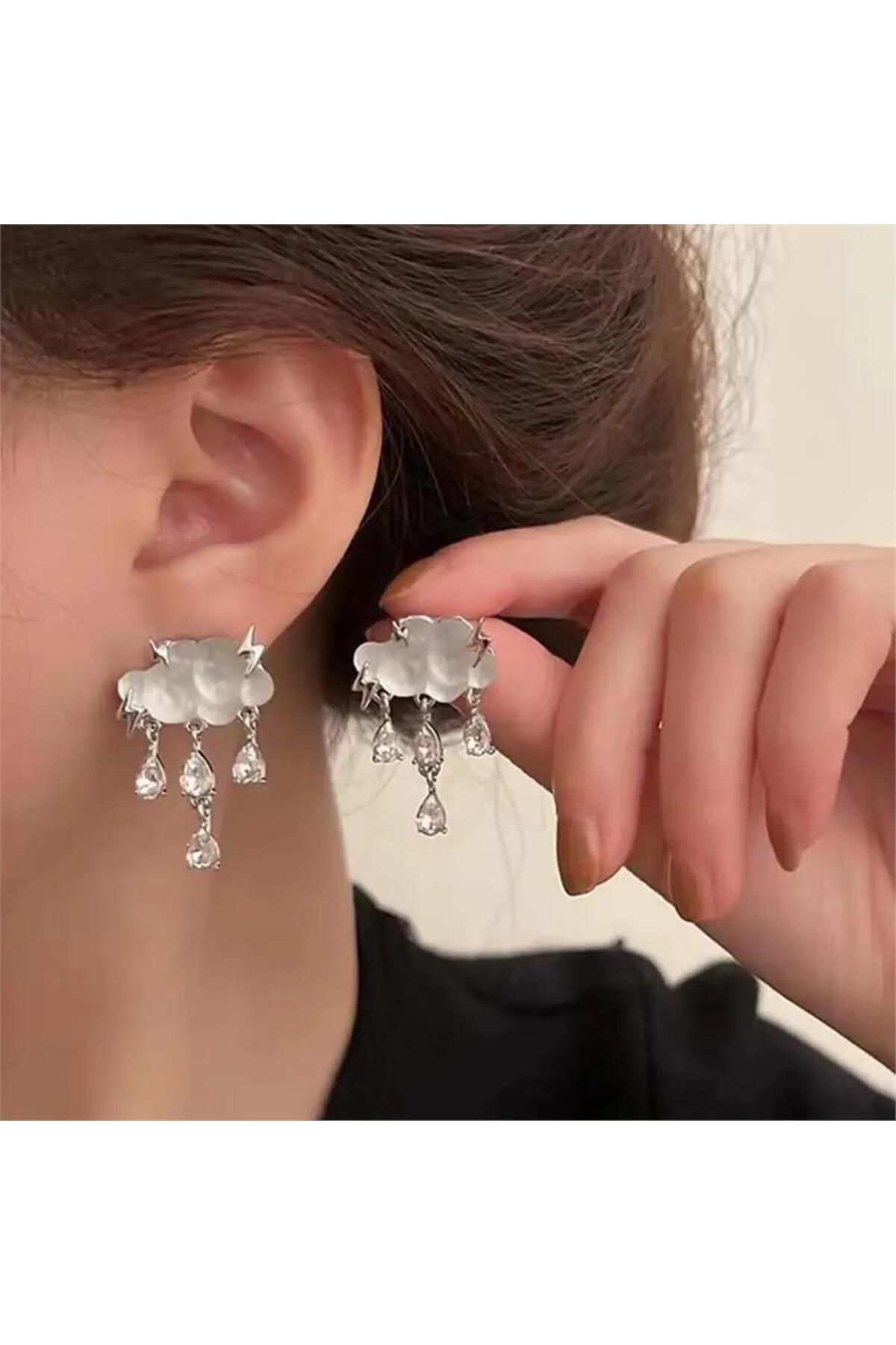 Pelin Aksesuar-Cloud and Rain Drop White Earrings 2