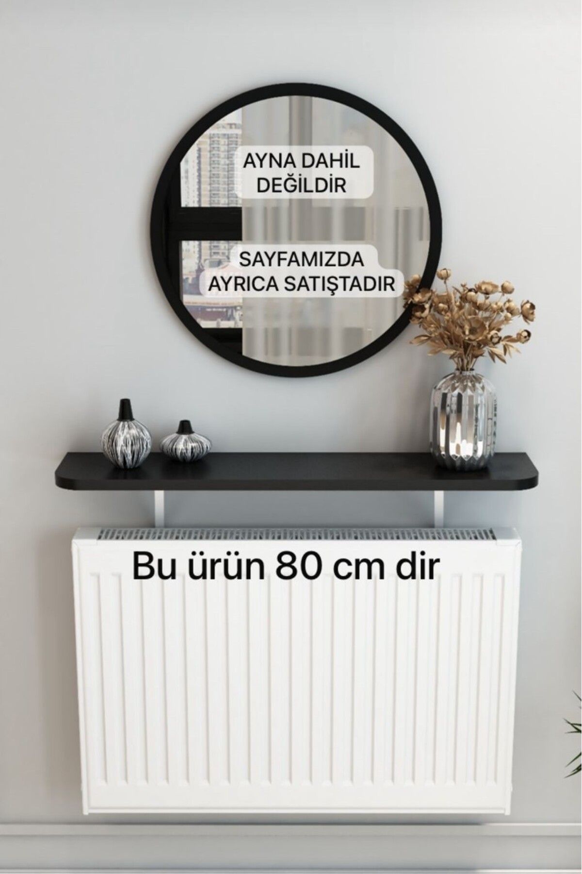 TALAŞTOZUM Siyah Petek Üstü Tak Çıkar, Uçan Raf & Dresuar Duvar Montajsız Oval Kesim 80 Cm