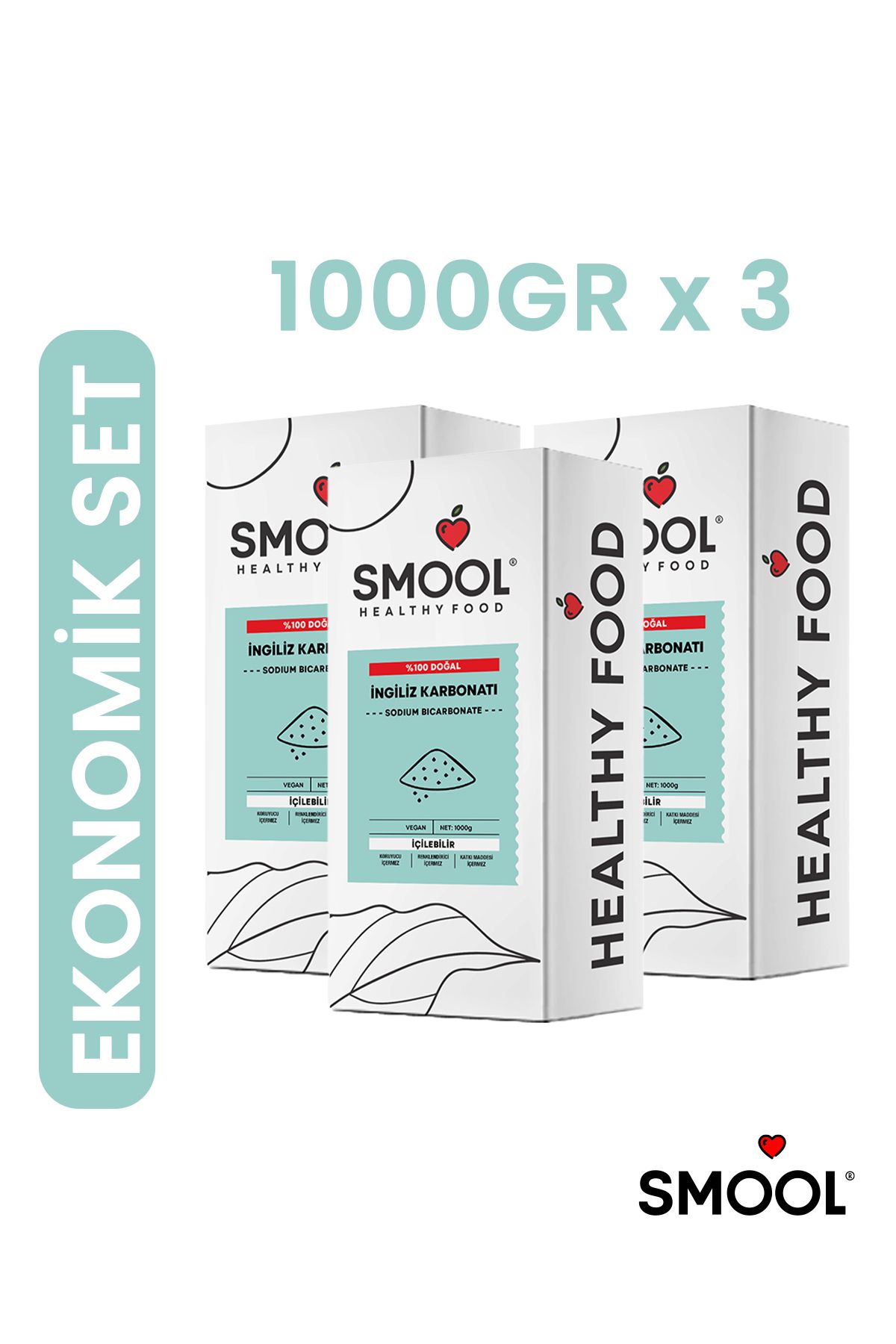 SMOOL 3 X 1000 G. Ingiliz Karbonatı (3X1000 GR) Içilebilir Katkısız Yenilebilir Gıda Tipi Food Grade