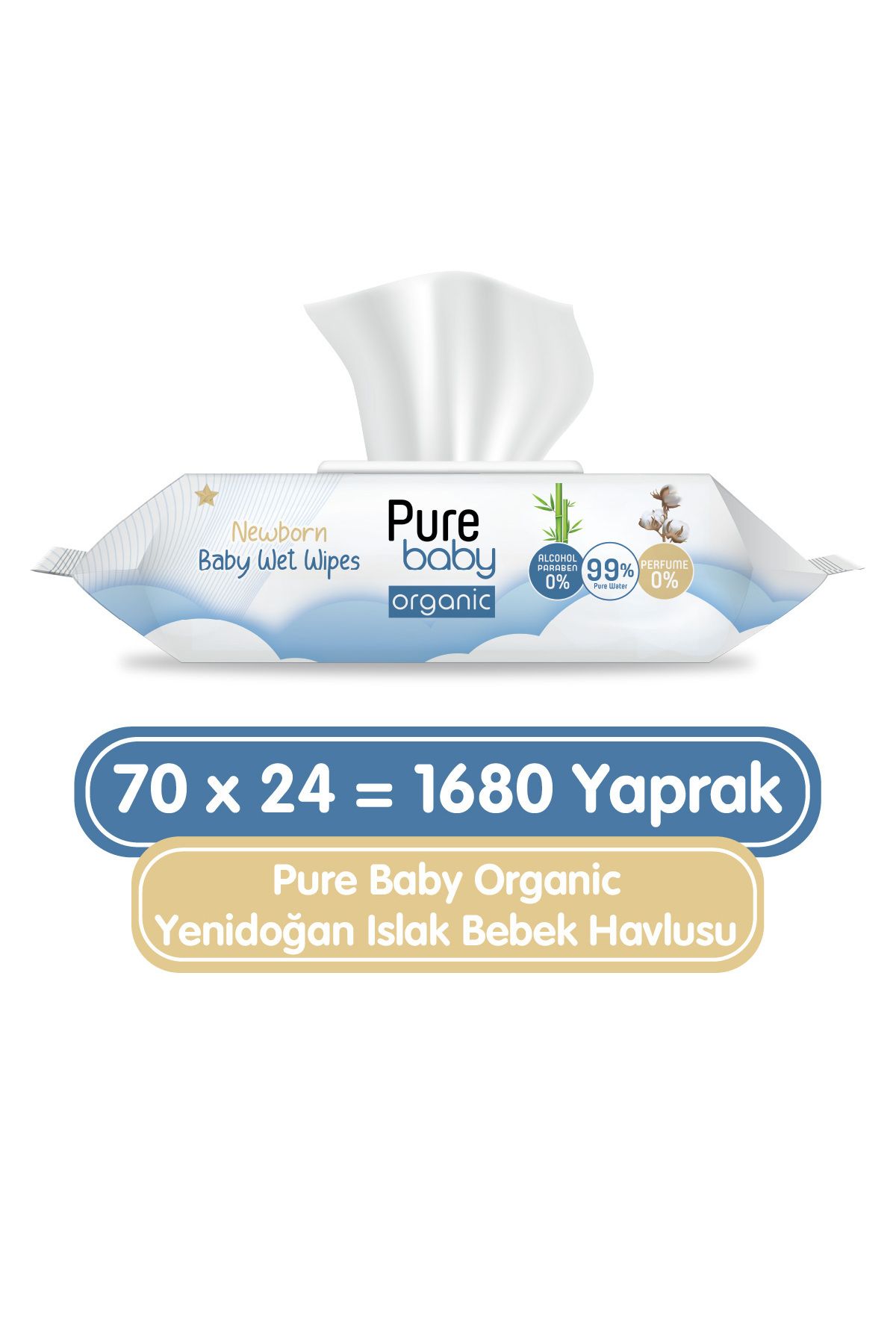 Pure Baby Organic Yenidoğan Islak Havlu 24x70 (1680 YAPRAK)