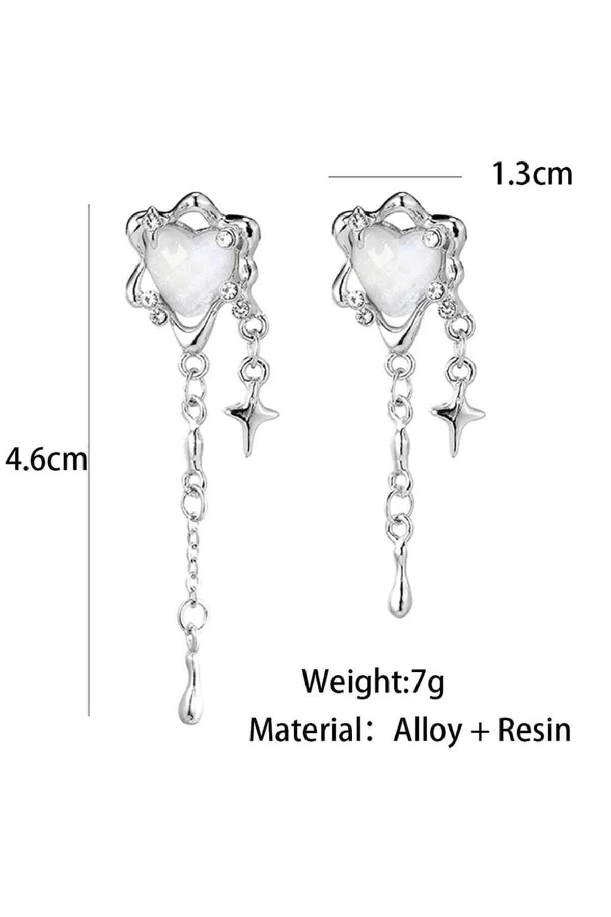 Pelin Aksesuar-White Silver Smoked Heart Earrings 4