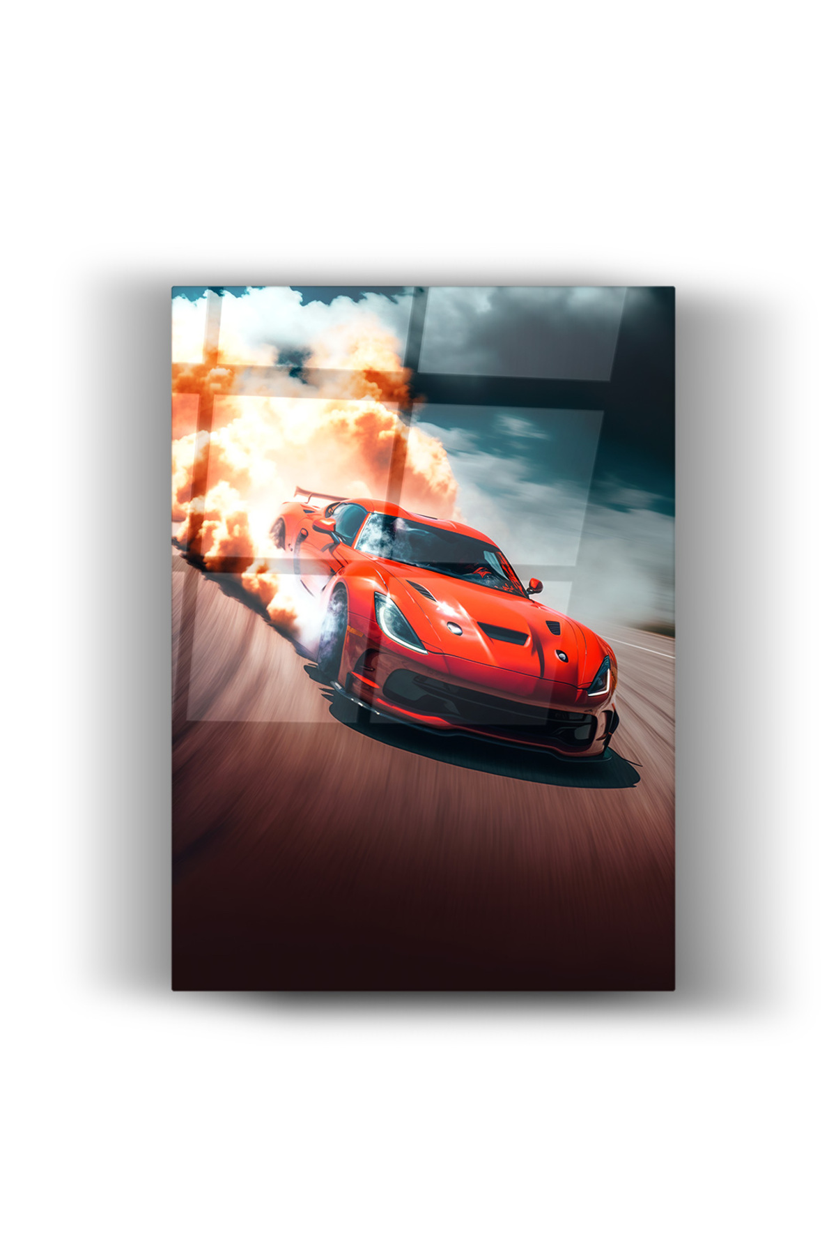 Kırmızı Sport Araba Drift Cam Tablo