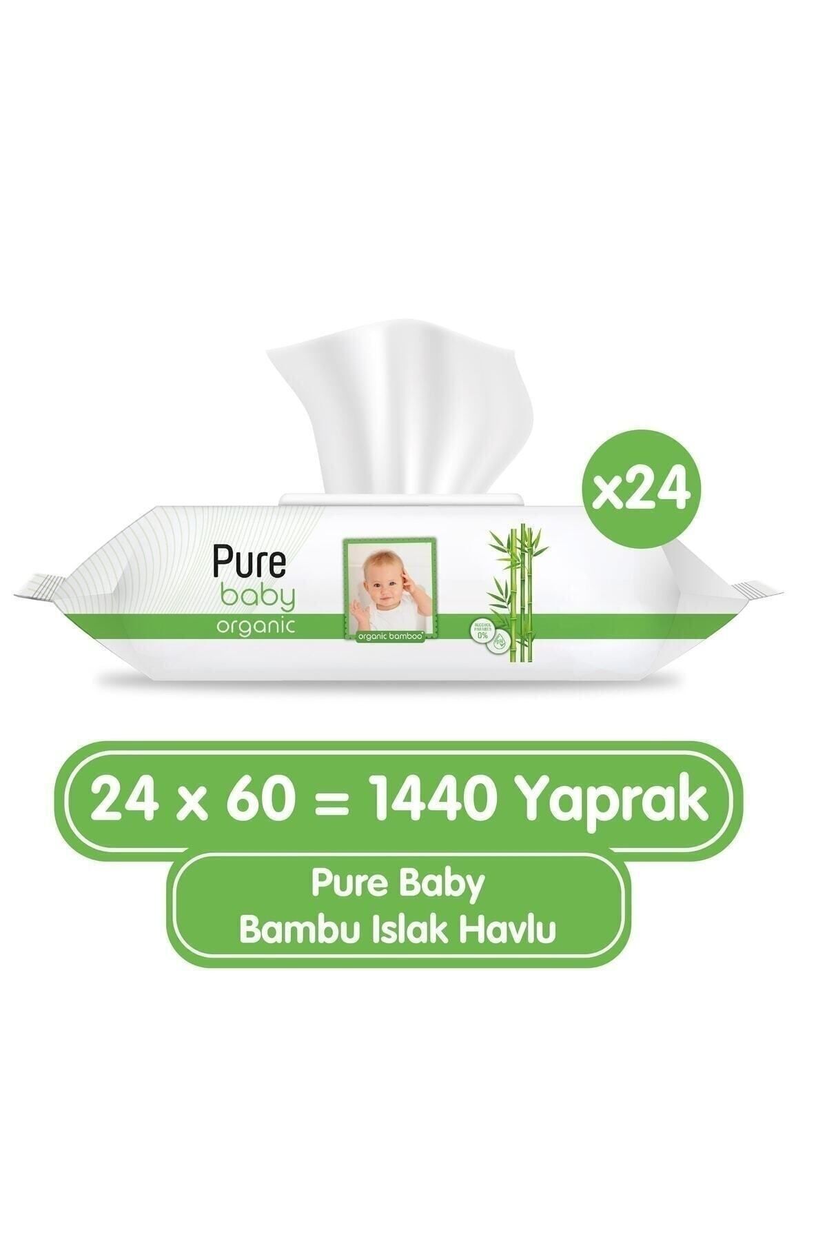 Pure Baby Organik Bambu Özlü Islak Havlu 24×60 (1440 Yaprak)