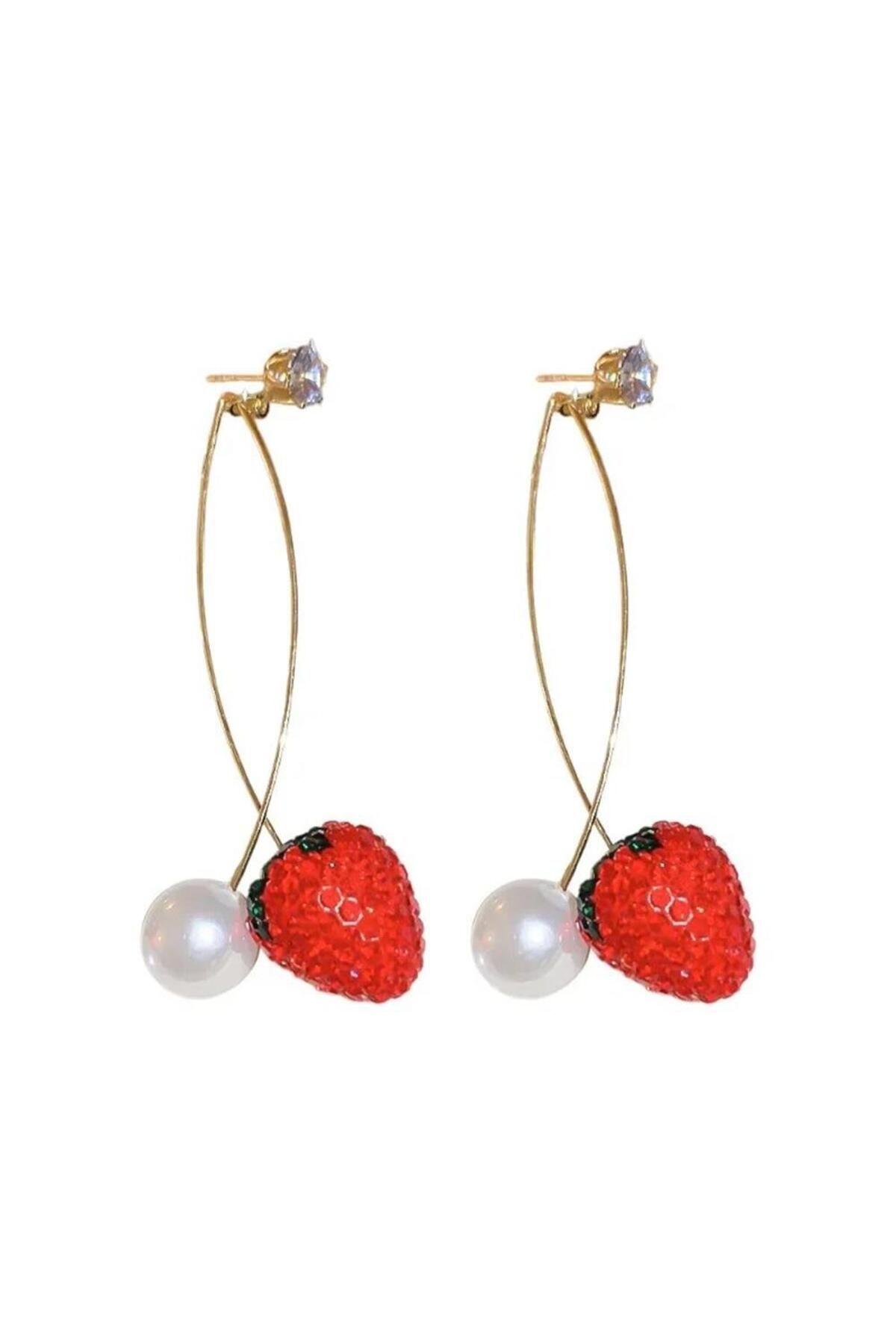 Pelin Aksesuar-Dangle Strawberry Pearl Detailed Earrings 3
