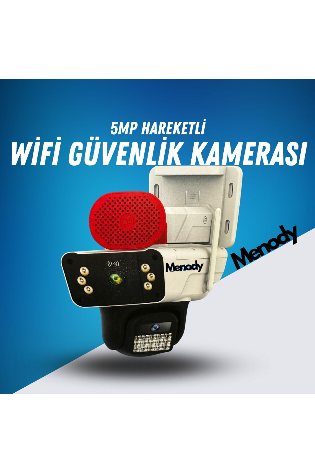 menody 3041 Sirenli Wifi Güvenlik Kamerası Su Geçirmez Kablolu ve Kablosuz Wifi Kurulum Adaptör Dahil