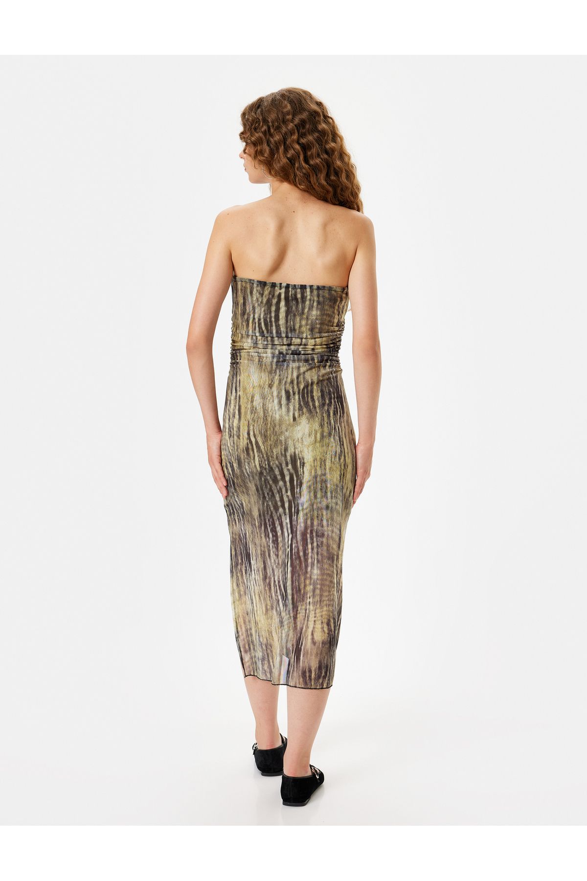 Koton-Midi Length Strapless Draped Sleeveless Dress - Abstract Pattern 4