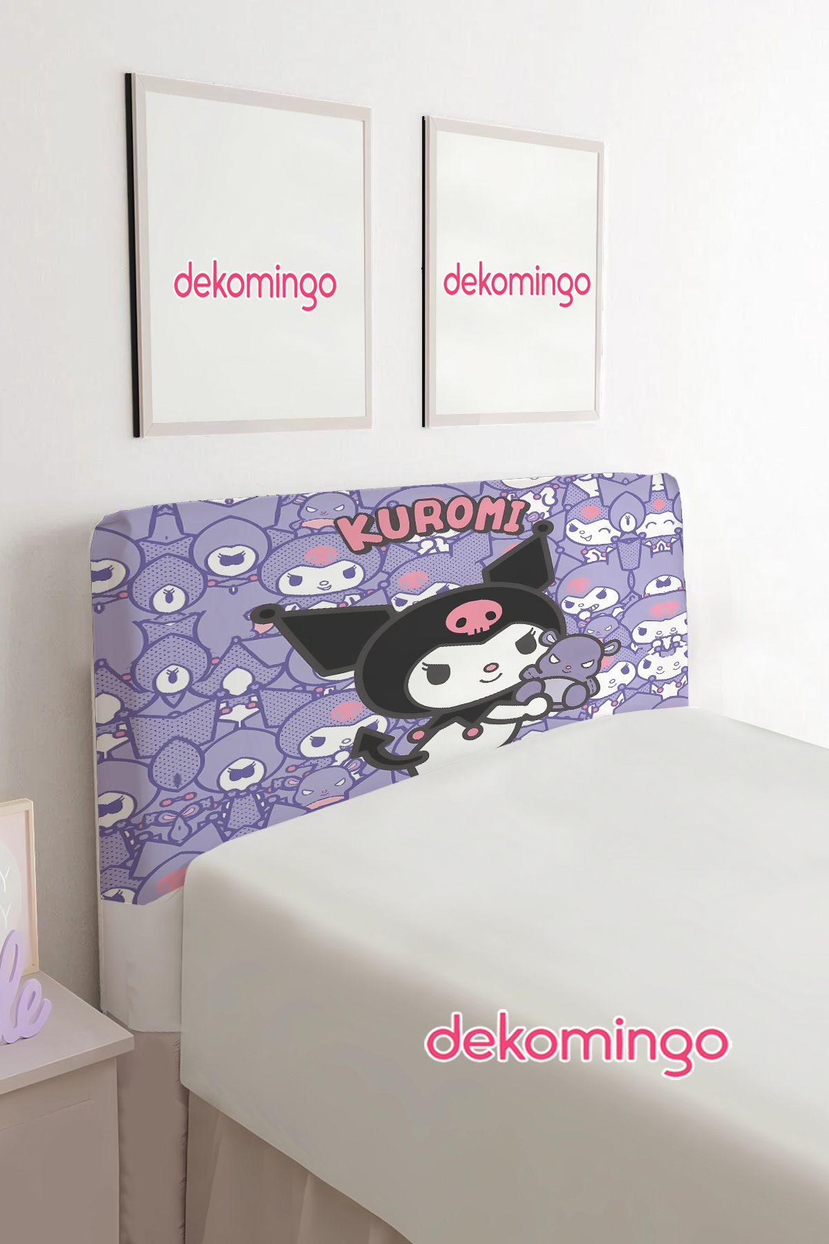 dekomingo KUROMİ MOR KAFALAR DESENLİ BAZA BAŞLIK KILIFI ( TEK KİŞİLİK )