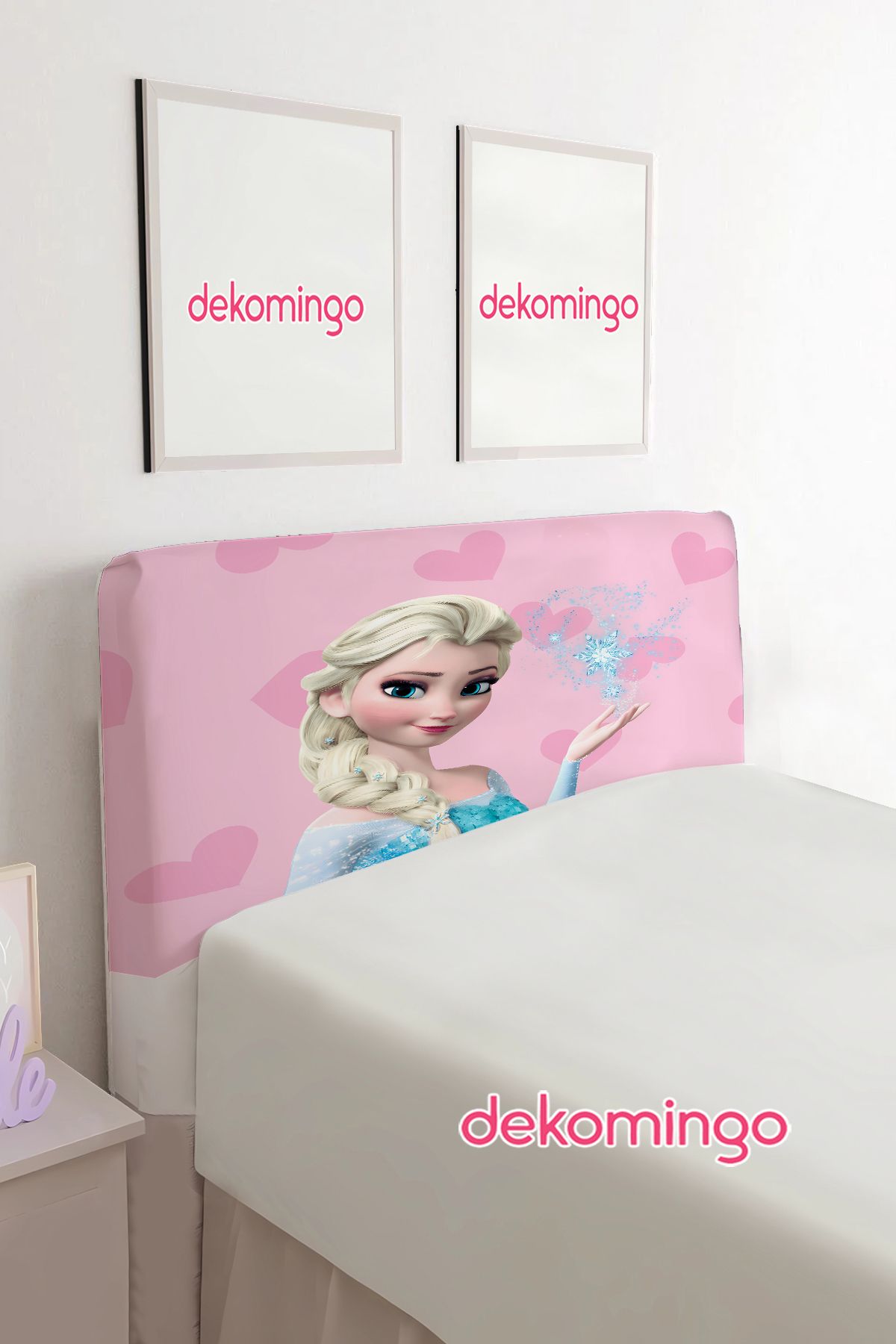 dekomingo PEMBE KALPLİ ELSA DESENLİ BAZA BAŞLIK KILIFI ( TEK KİŞİLİK )