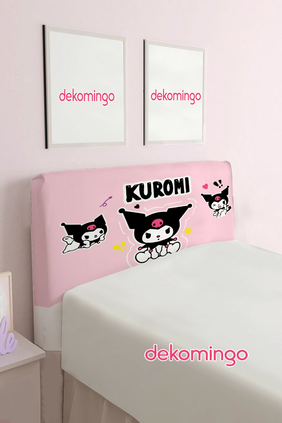 dekomingo KUROMİ ÜÇLÜ PEMBE DESENLİ BAZA BAŞLIK KILIFI ( TEK KİŞİLİK )