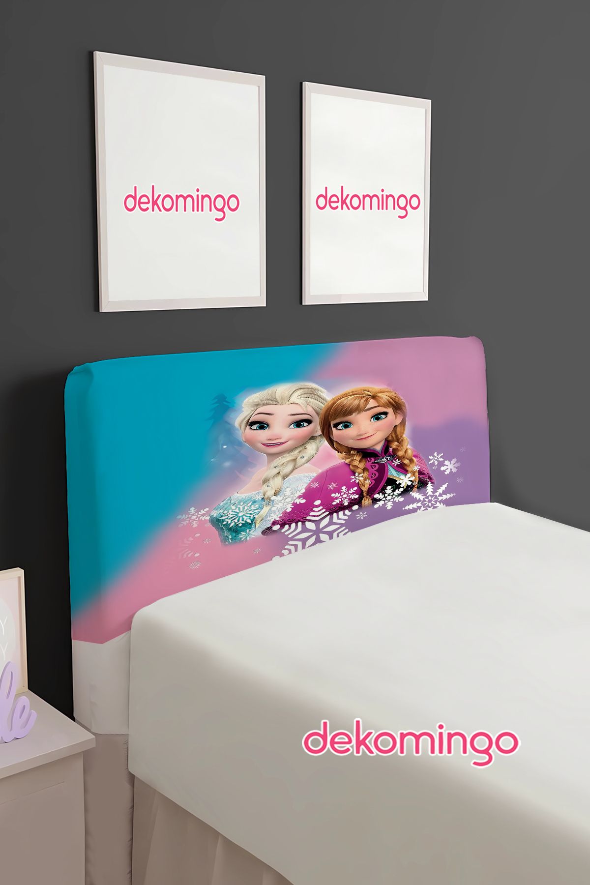 dekomingo ÜÇ RENKLİ GÖKKUŞAĞI ELSA VE ANNA DESENLİ BAZA BAŞLIK KILIFI ( TEK KİŞİLİK )