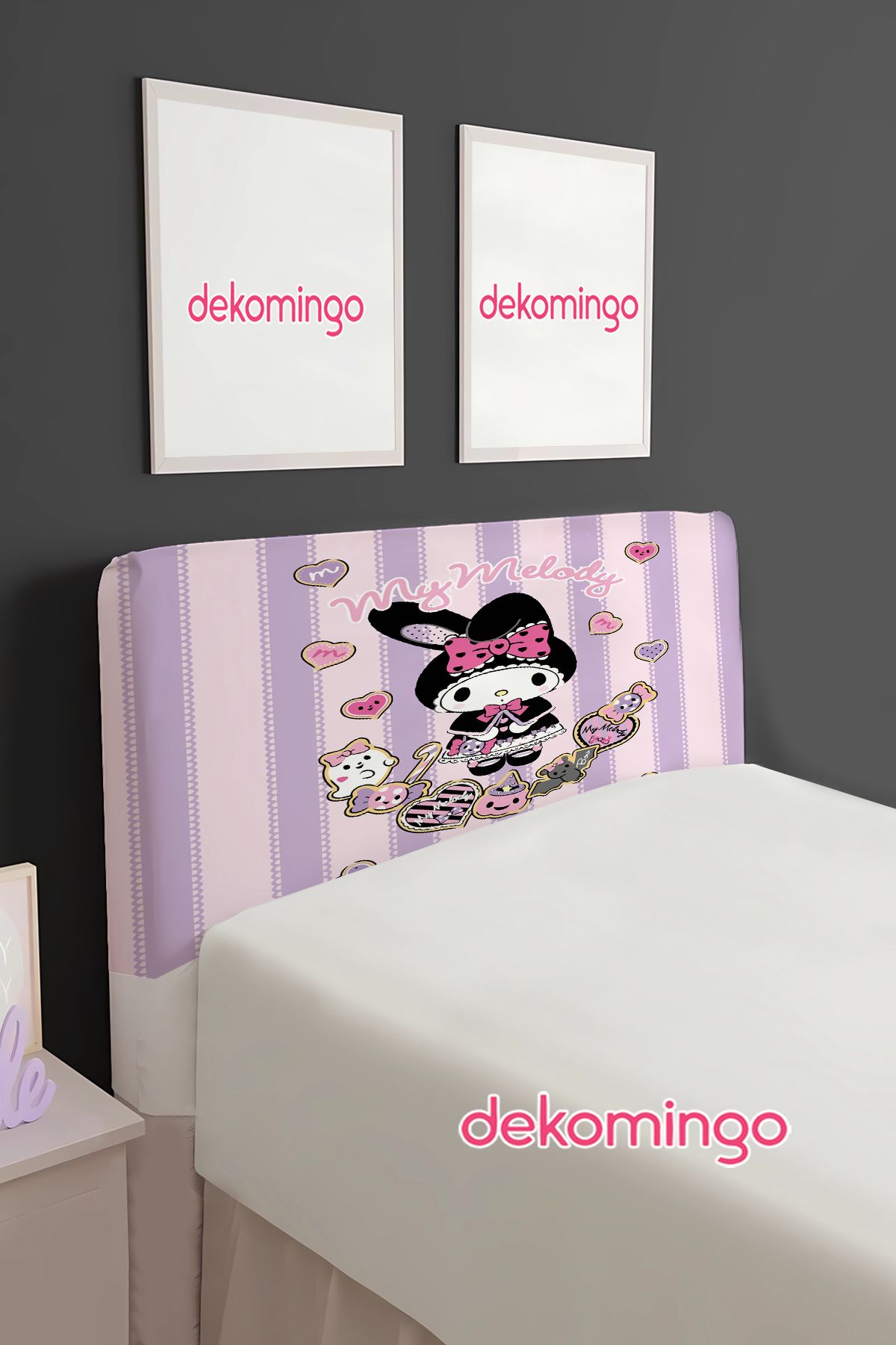 dekomingo KURDELE MY MELODY DESENLİ BAZA BAŞLIK KILIFI ( TEK KİŞİLİK )