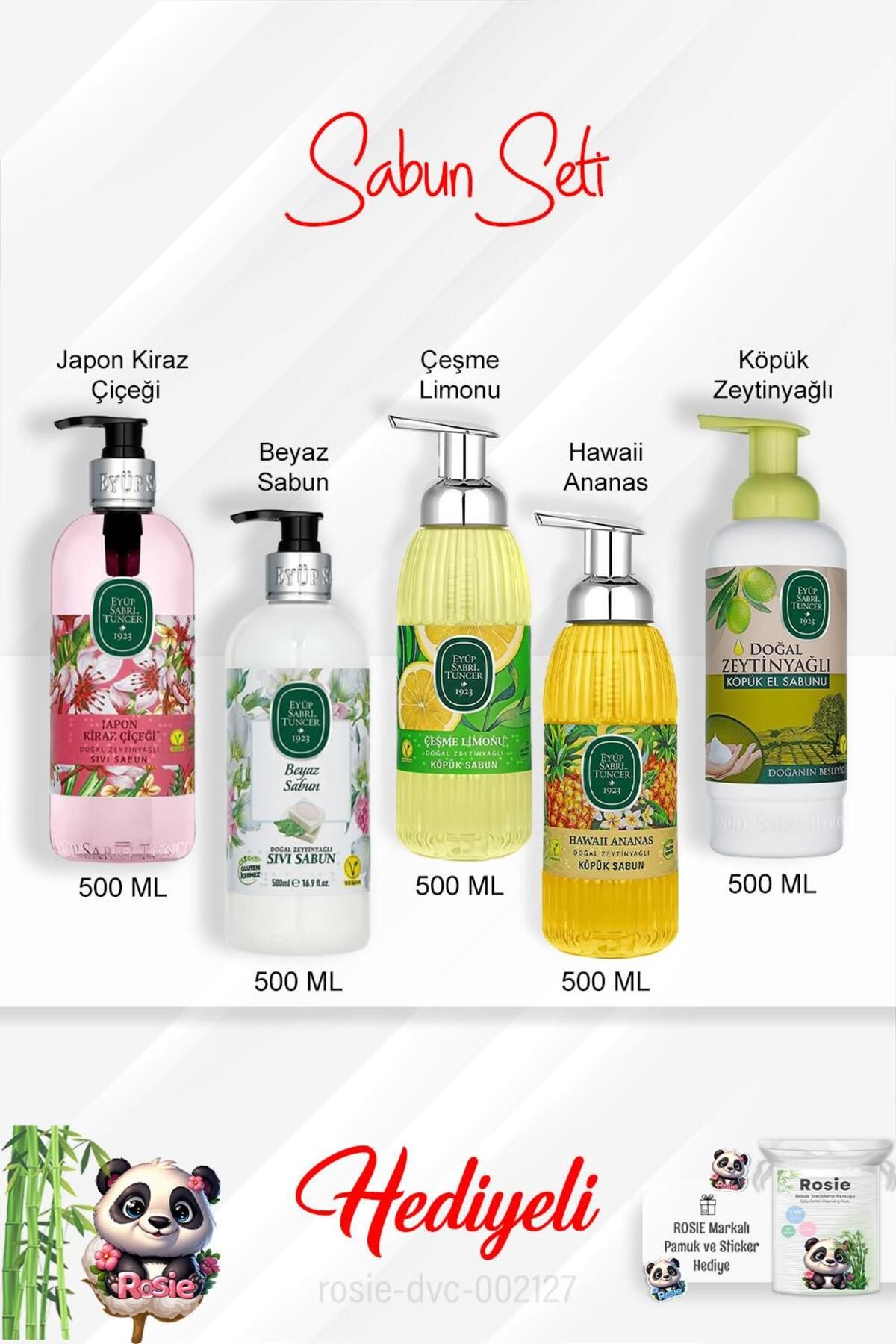بسته 500 میلی لیتری صابون چشمه لیمو، شکوفه گیلاس ژاپنی، صابون سفید، آناناس هاوایی، روغن زیتون و رزی Eyüp Sabri Tuncer