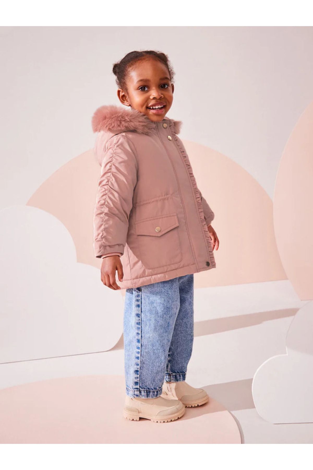 Next Baby 100% Bumbac Organic Căptușit Cu Glugă Căptușită Cu Lână Pentru Fete, Roz, Parchet/palton Femeie - 4-5 ani