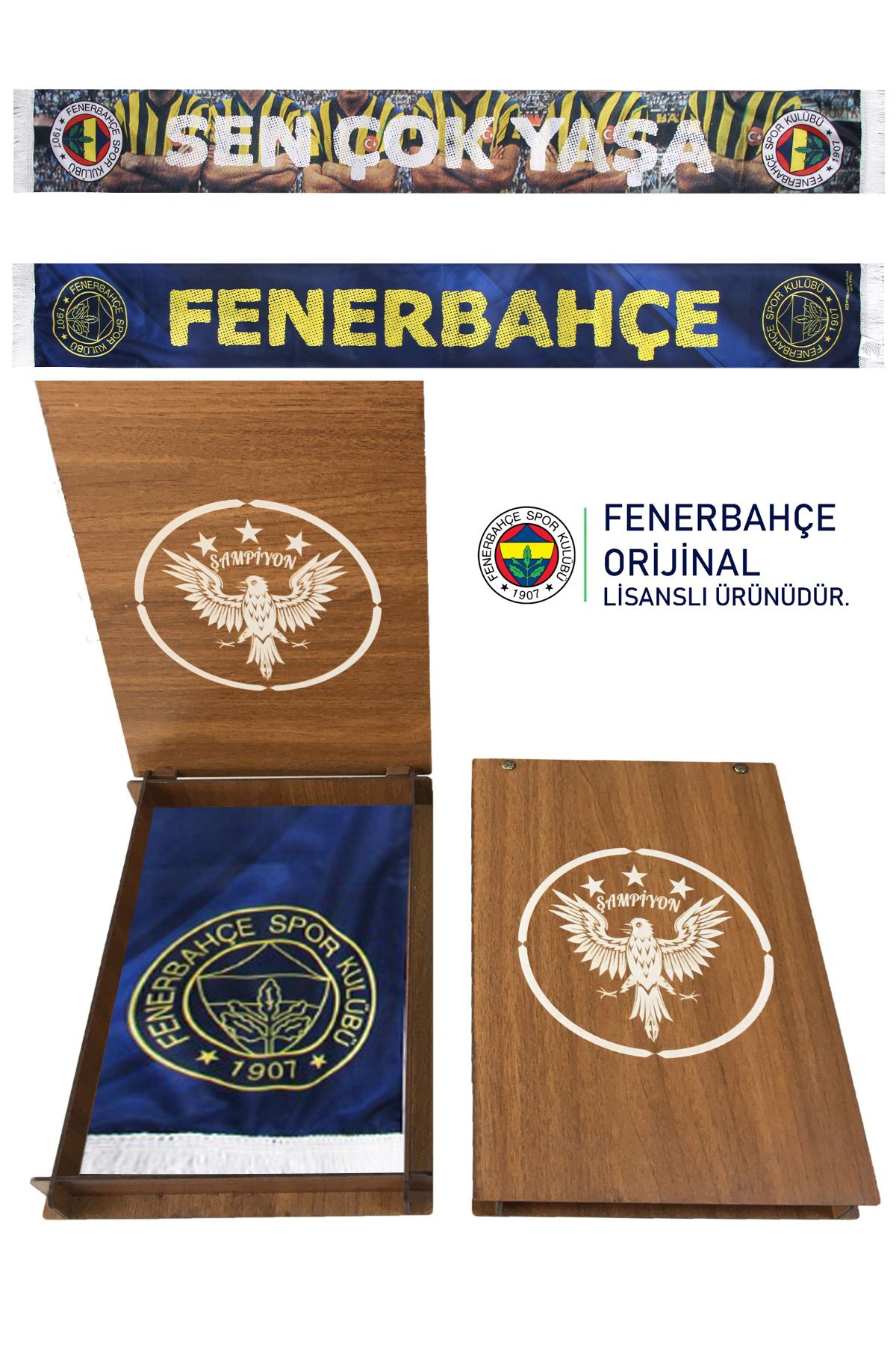 Fenerbahçe Orijinal Sen Çok Yaşa Şal Atkı Ahşap Kutu Hediyeli