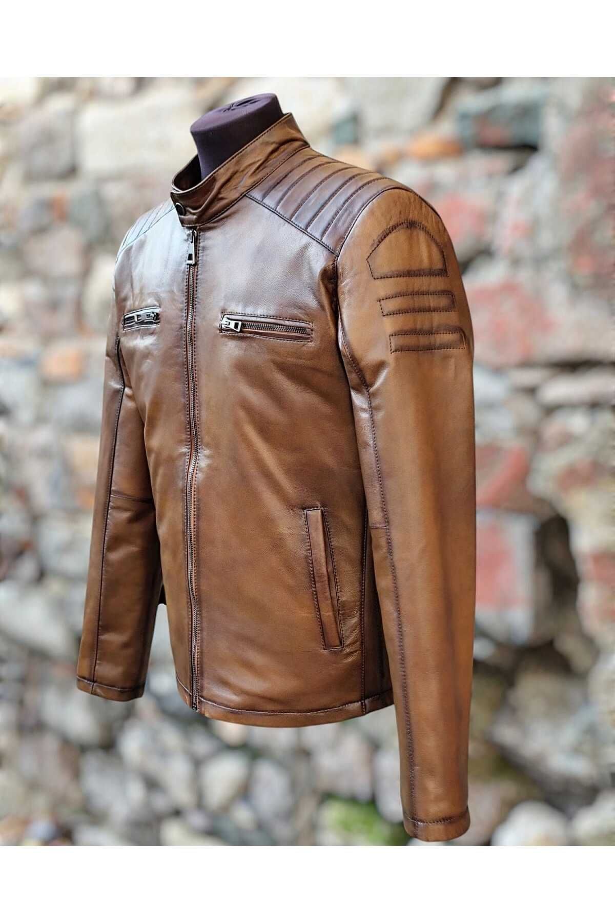 LEATHER HOUSE ERKEK DERİ MONT 100 % ORGİNAL HAKİKİ SIRT DETAY DİK YAKA
