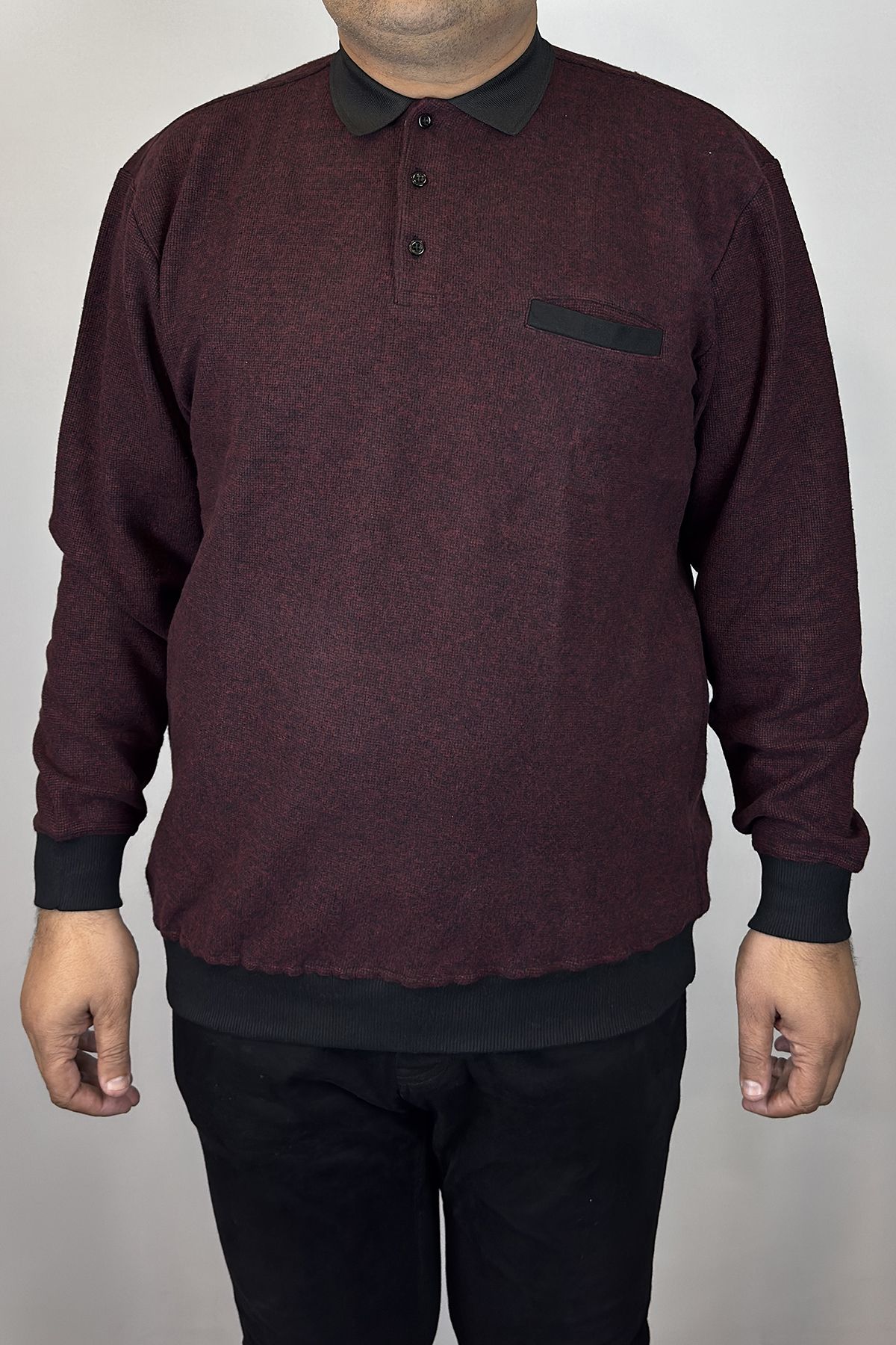 TANİŞ GİYİM-Men's Polo Neck Large Size Battal Burgundy Thessaloniki with Pockets 3