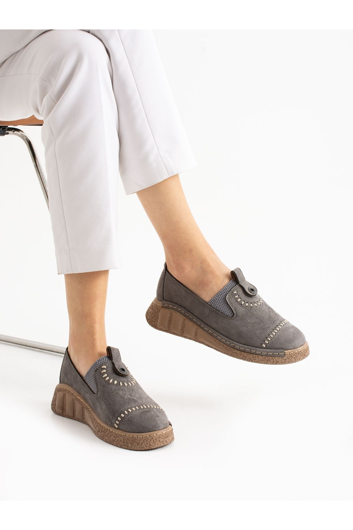 Alemdar Shoes-Loafer pentru femei ORBIT din piele intoarsa gri 2