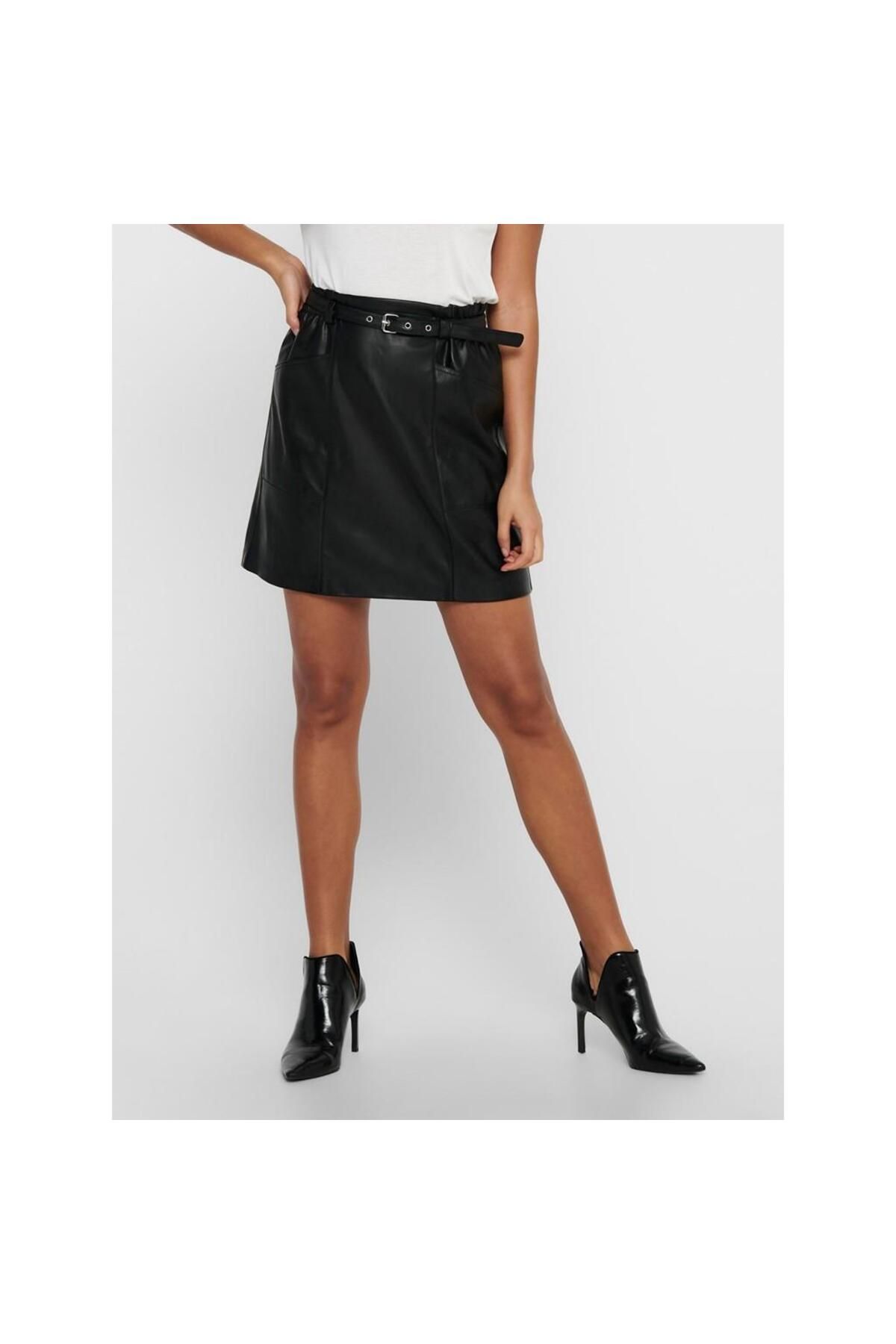 Only-Women's Belt Detailed Mini Skirt 65515229099 Black 3