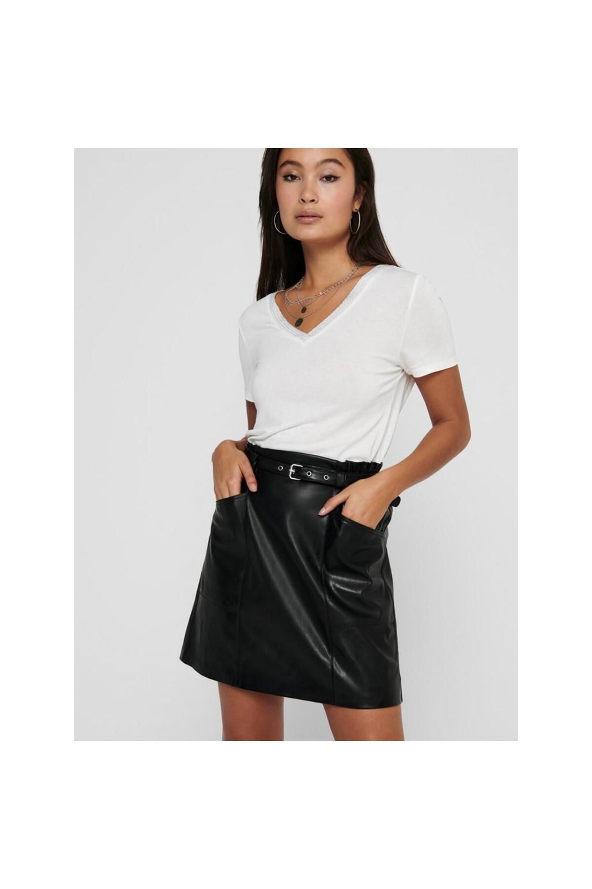 Only-Women's Belt Detailed Mini Skirt 65515229099 Black 7