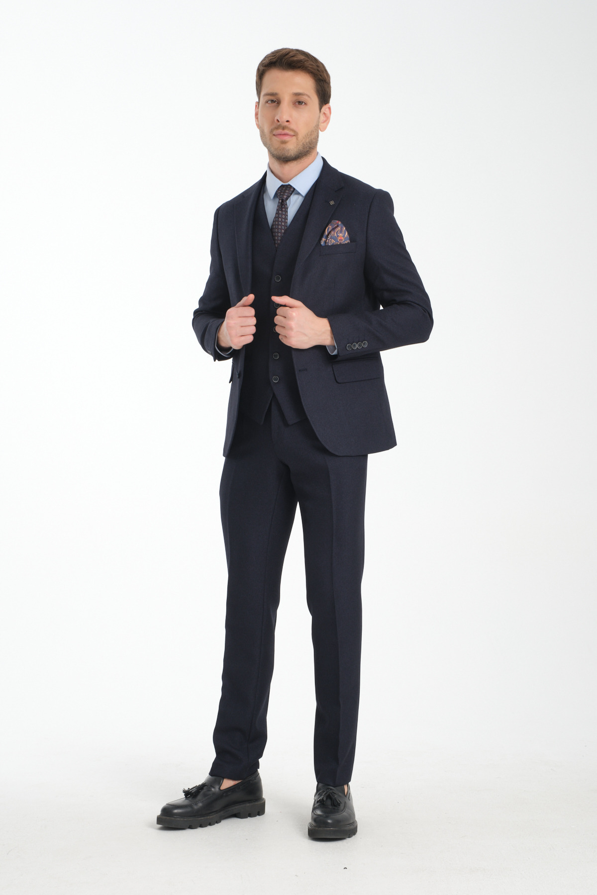 Frappoli  Slim Fit Kalın Düz Mono Yaka Çift Yırtmaçlı Astarlı Takim Elbise - Görsel 2