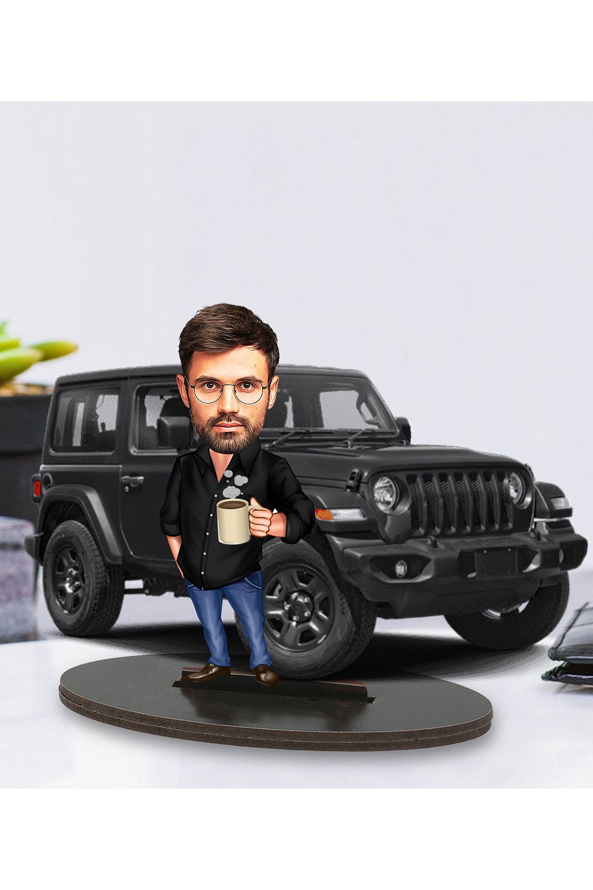 Kişiye Özel Fotoğraflı Kadın Jeep Tasarımlı Karikatür Biblo