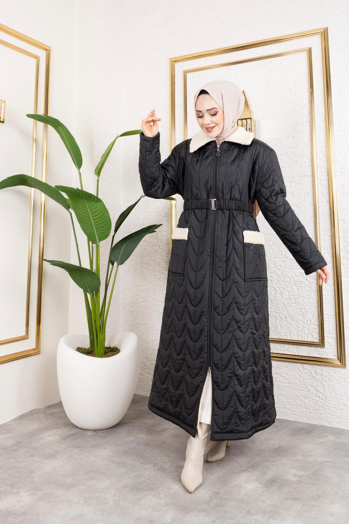 HARMAN BUTİK  KADIN İÇİ TAM KÜRKLÜ CEP DETAYLI KAPİTONE MONT - Görsel 7