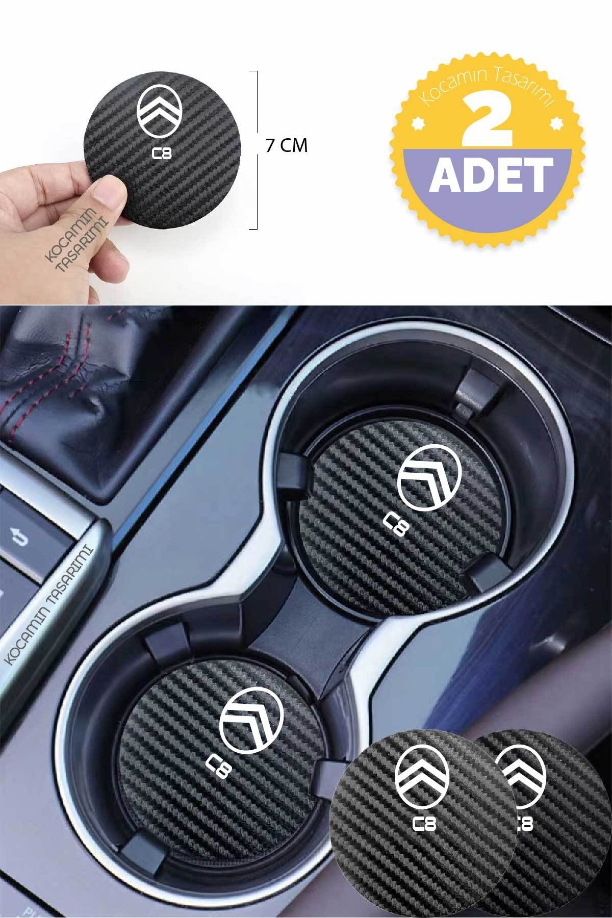 Kocamın Tasarımı Citroen C8 7 cm Karbon Araç Bardak Altlığı Citroen C8 Yazılı Şık ve Dayanıklı Tasarım 2 Adet