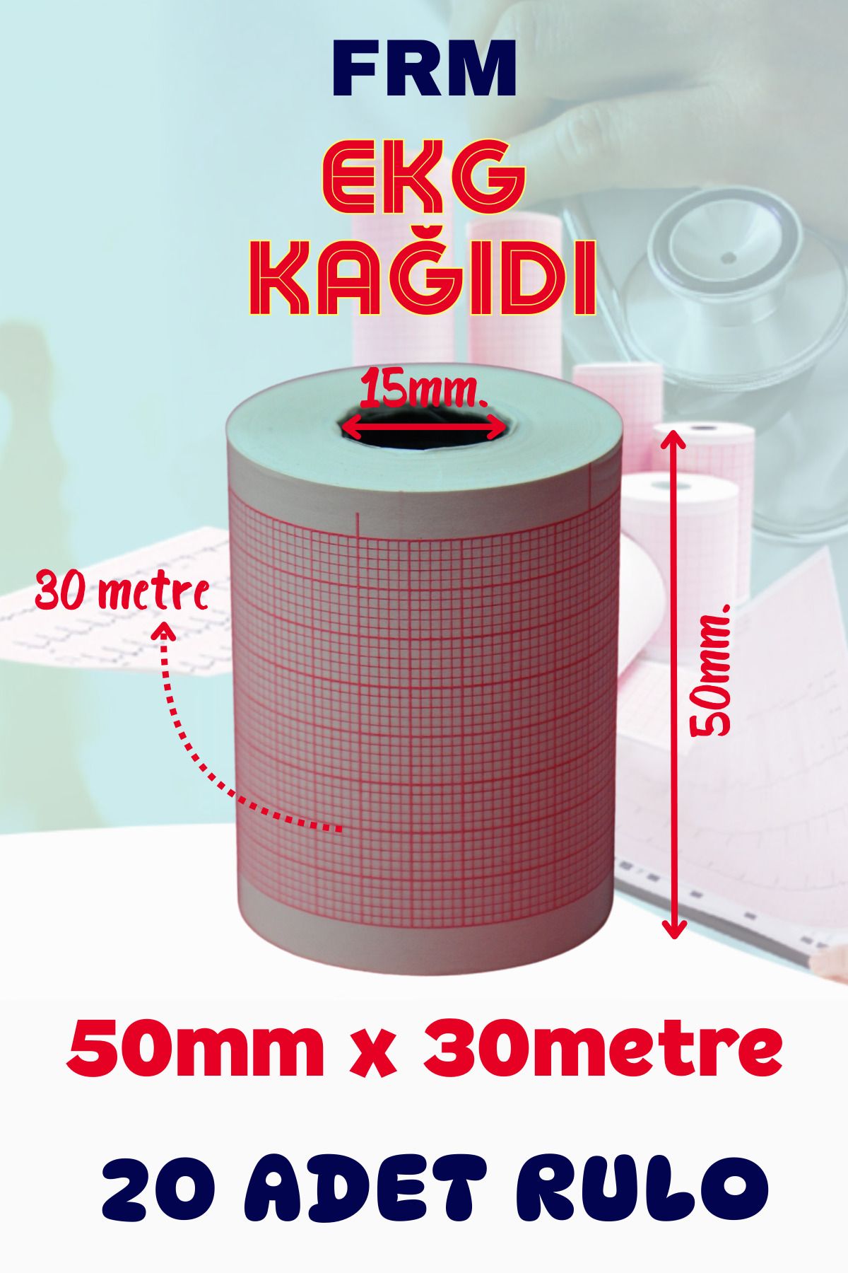 FRM Ekg Ecg Kağıdı Termal Rulo 50mmx30m (5CM) 20 Adet Biocare Medwelt Kohden Firstmed Plusmed Uyumlu