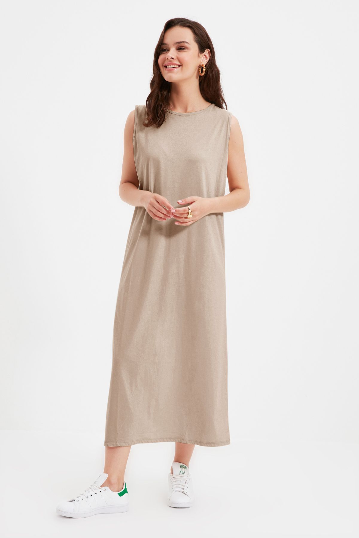 Trendyol Modest-Schwarzes und steinfarbenes 2-teiliges Kleid aus 100 % Baumwolle – TCTAW22UK0110 4