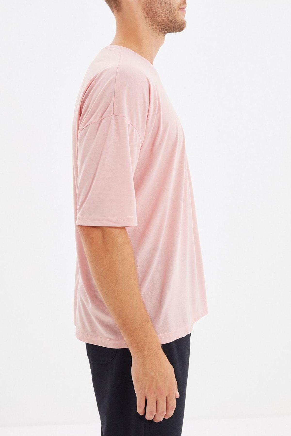 Edit by Trendyol-Tricou roz pentru bărbați - decolteu, croială largă, mânecă scurtă TMNSS21TS0811 8