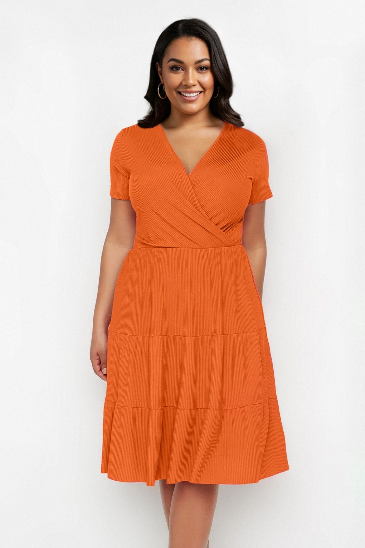 Trendyol Curve-Помаранчева сукня з V-подібним вирізом Stakter Orme Plus Size TBBSS22EL1638 6