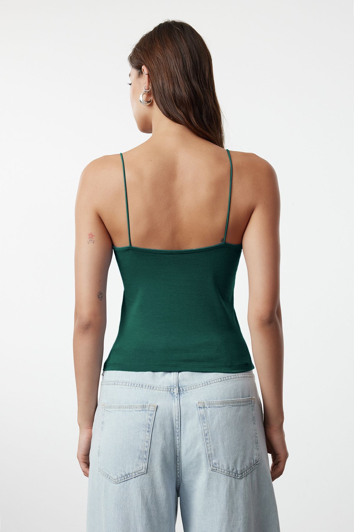 Trendyol Collection-Emerald Green Straps Regular Stretchy Knitted Undershirt Twoss24Al00024 2