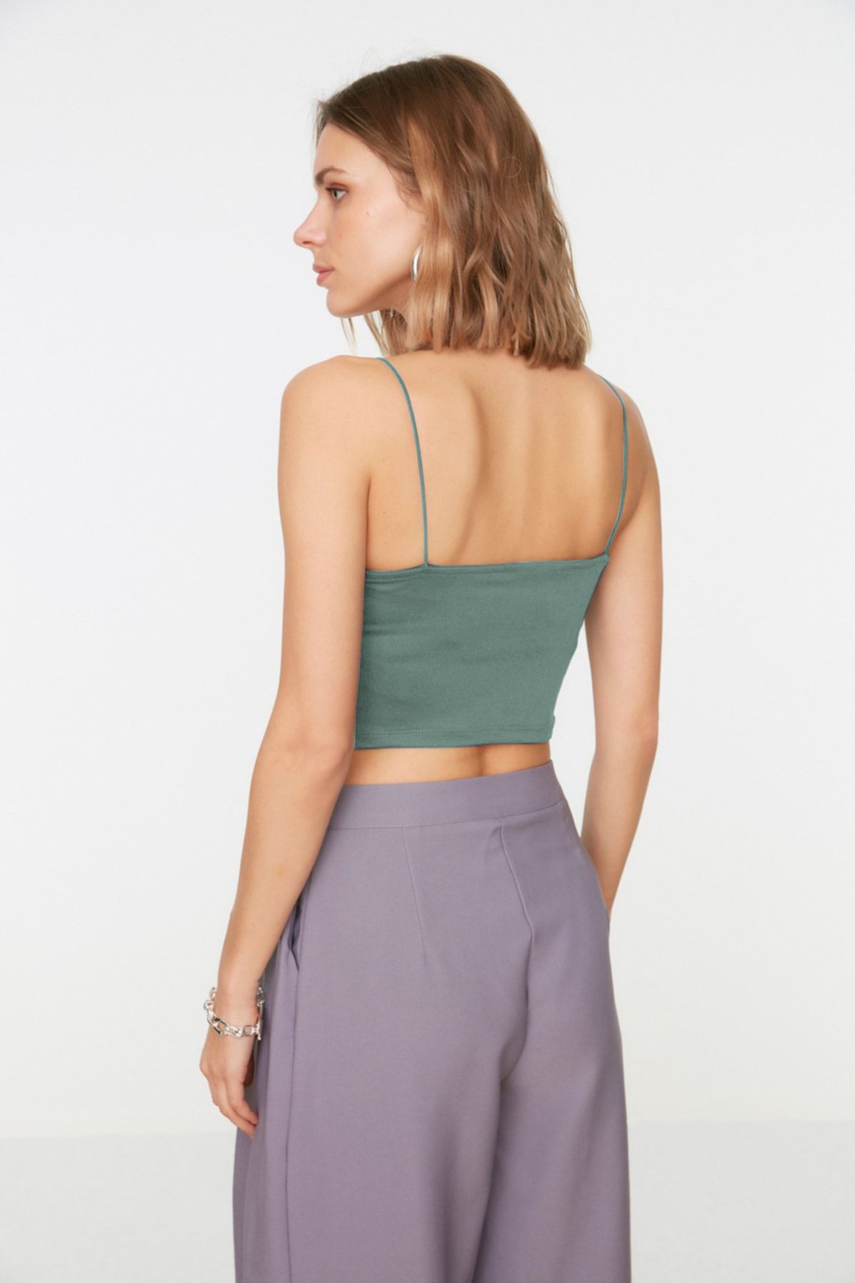 Trendyol Collection-Mint Color Stretchy Knitted Spaghetti Crop Undershirt - Twoss20Al0006 5