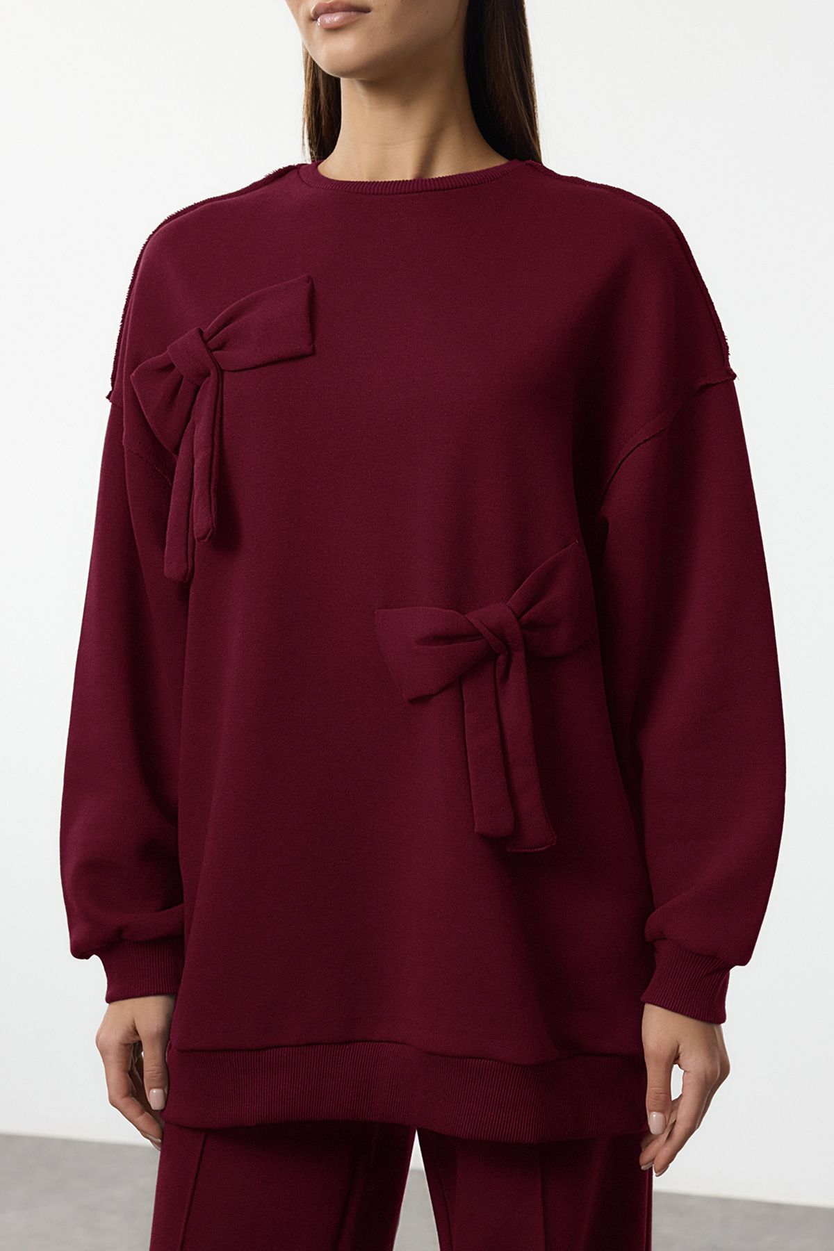 Trendyol Modest-Set de trening oversize cu panglică roșie Claret TCTAW25US00119 4